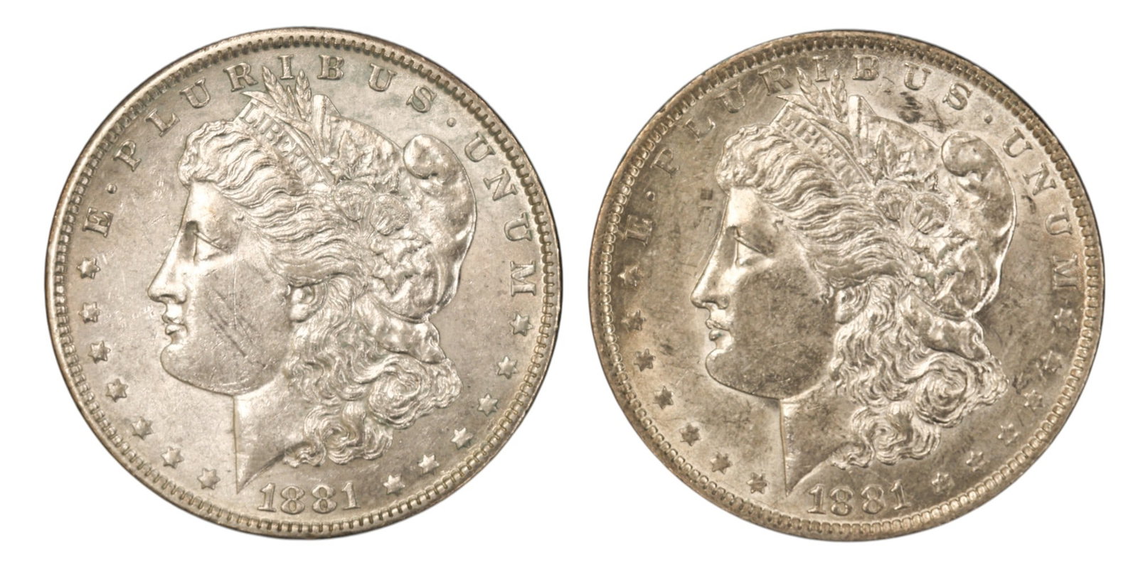 2pc 1881-O US Morgan Silver Dollars: 2pc 1881-O US Morgan Silver Dollars. MS-63 condition per consignor notes.