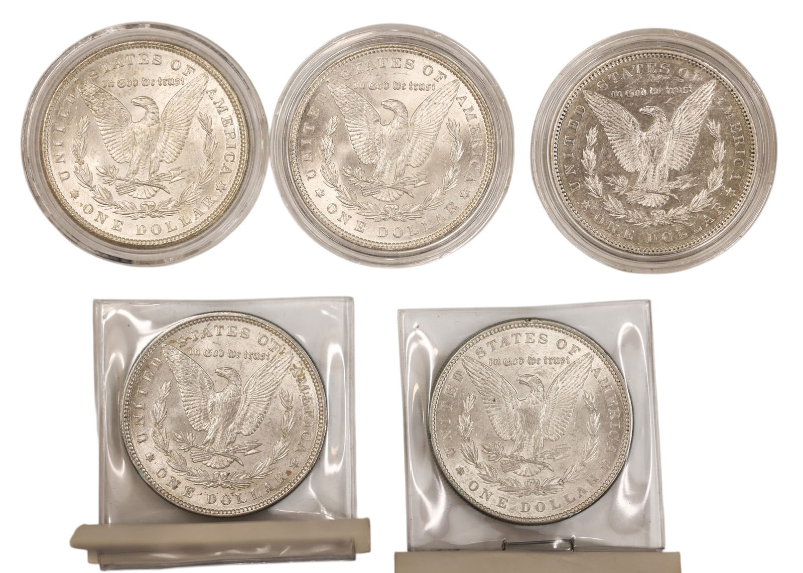 5pc 1889 US Morgan Silver Dollars - 2