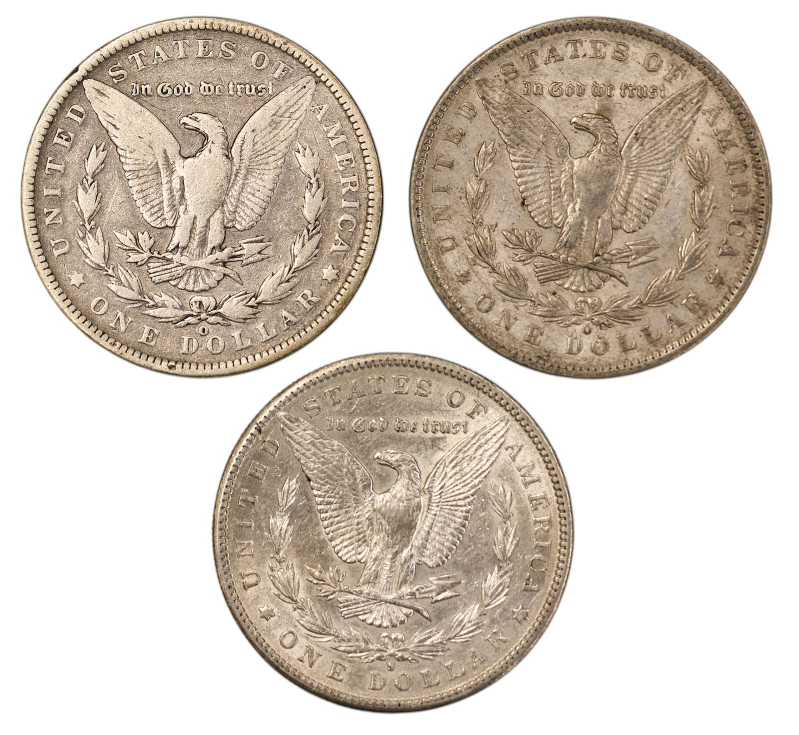 3pc 1889-O and 1889-S US Morgan Silver Dollars - 2