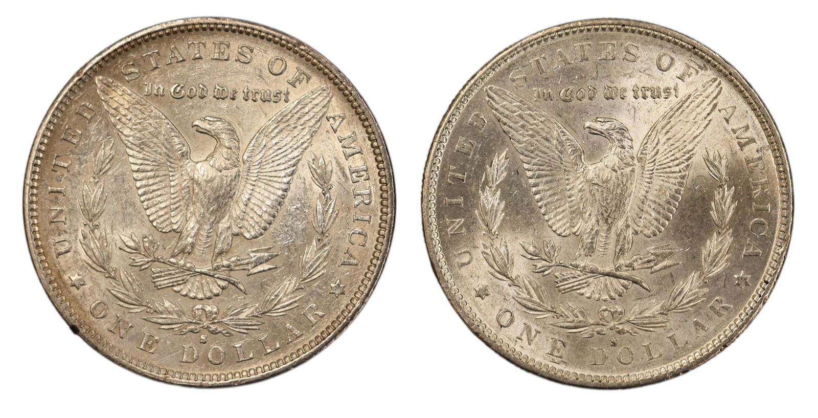 2pc 1890-S US Morgan Silver Dollars - 2