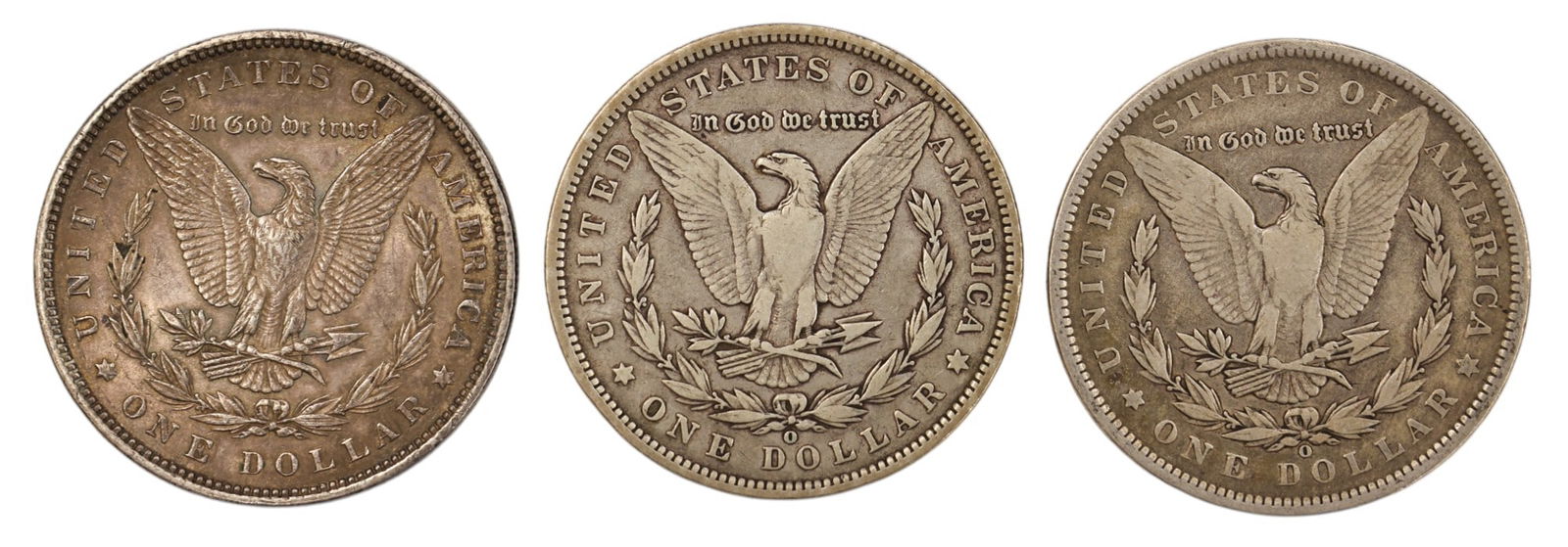 3pc 1886-1891 US Morgan Silver Dollars - 2