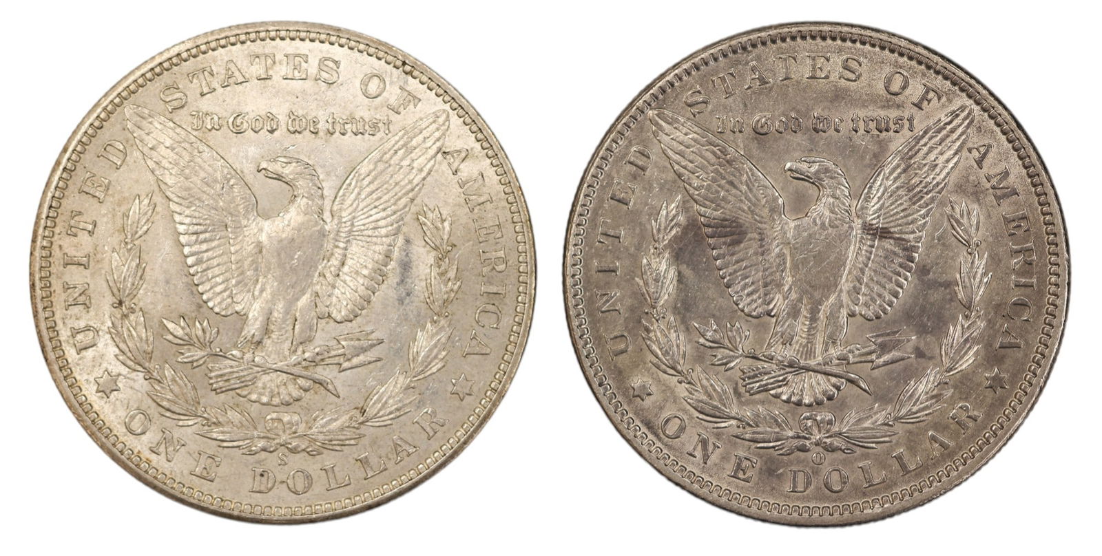 2pc 1900-O and 1900-S US Morgan Silver Dollars - 2