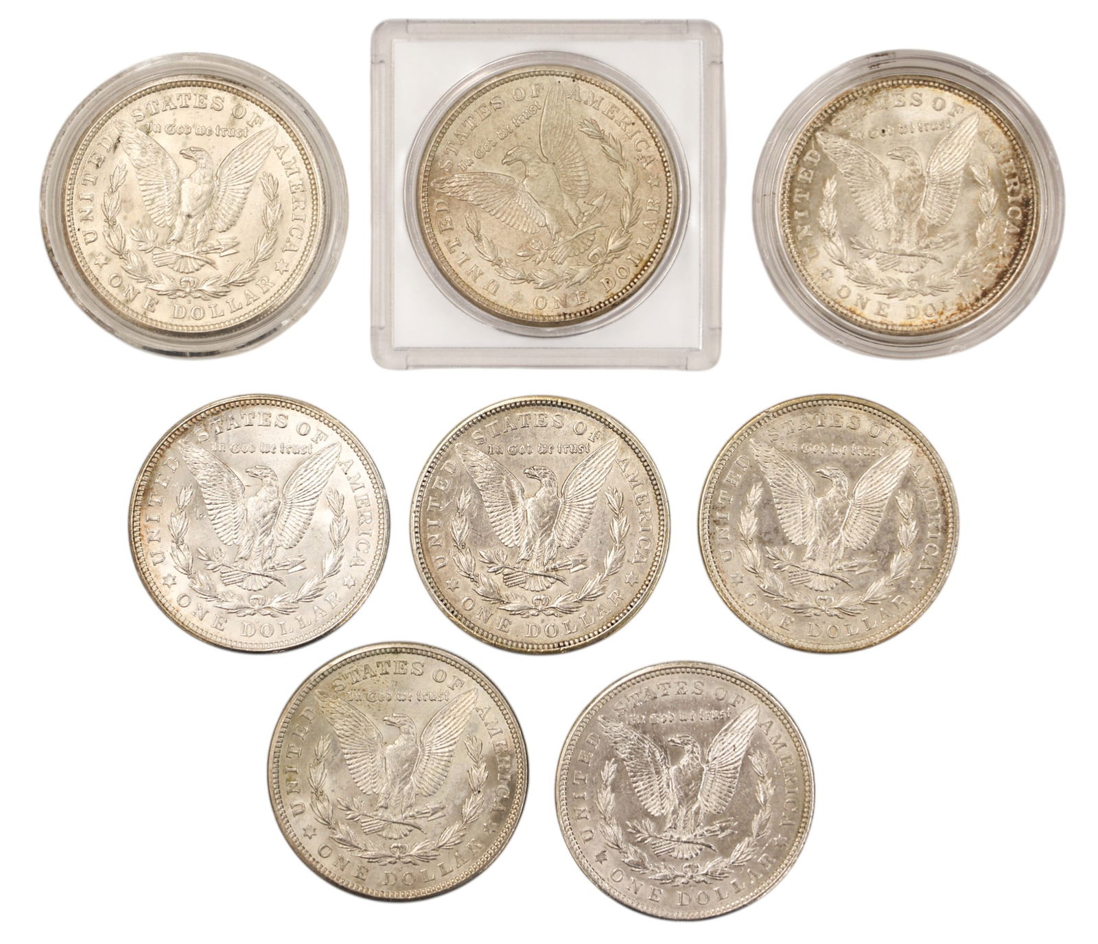8pc 1921-D/S US Morgan Silver Dollars - 2