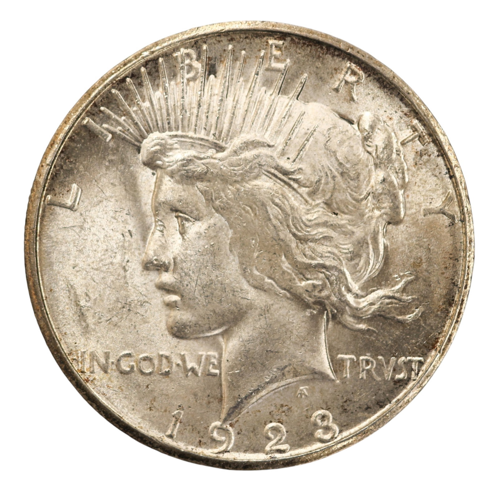 1923-S US Peace Silver Dollar High Grade: 1923-S US Peace Silver Dollar. Consignor notated that this would grade an MS-65.