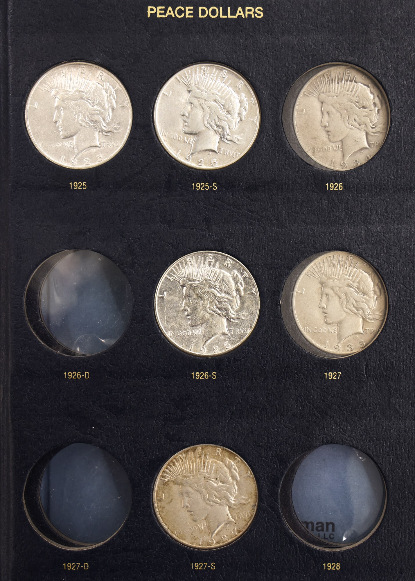 15pc Assorted US Peace Silver Dollars in Whitman Book - 3