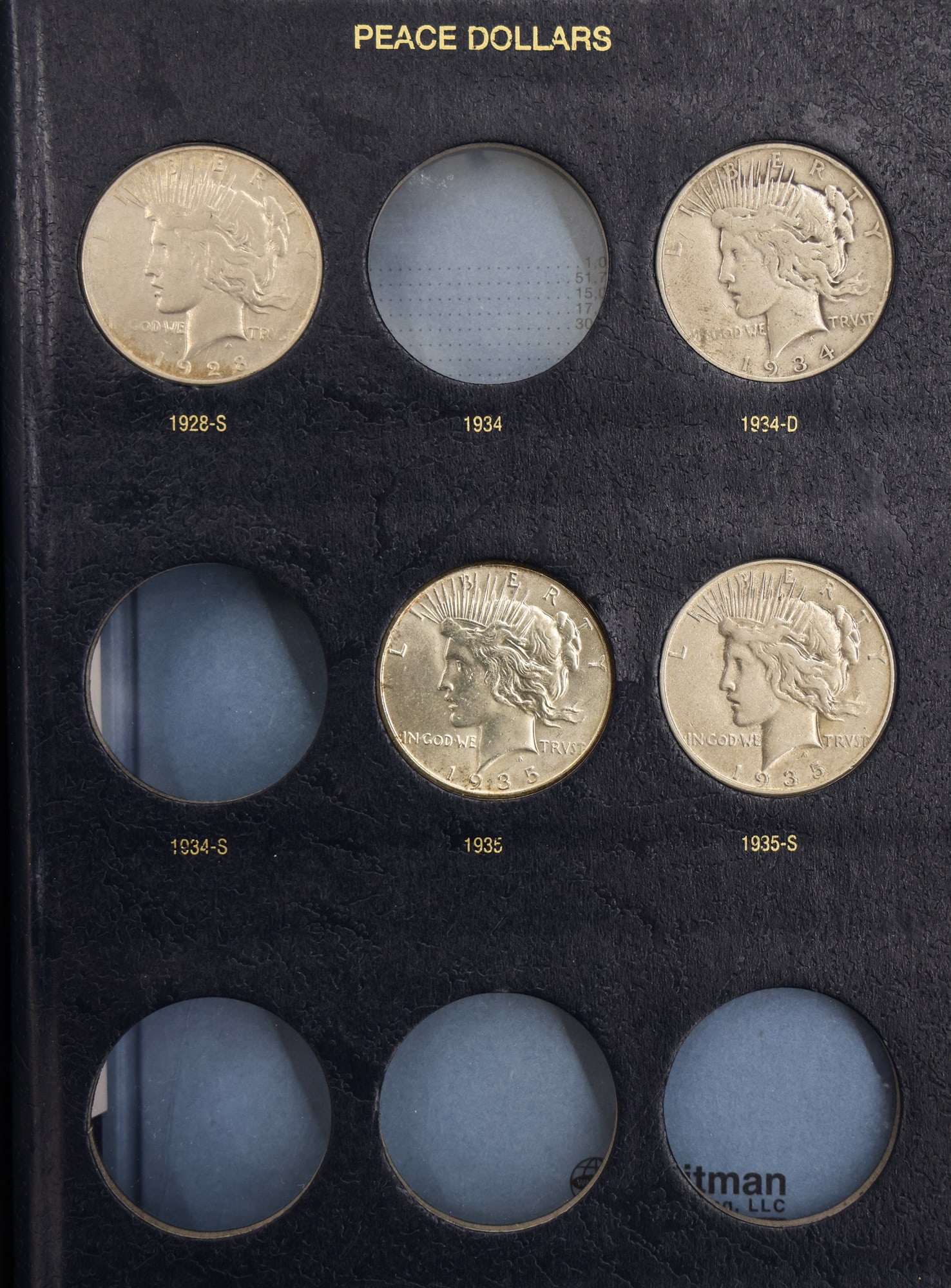 15pc Assorted US Peace Silver Dollars in Whitman Book - 5