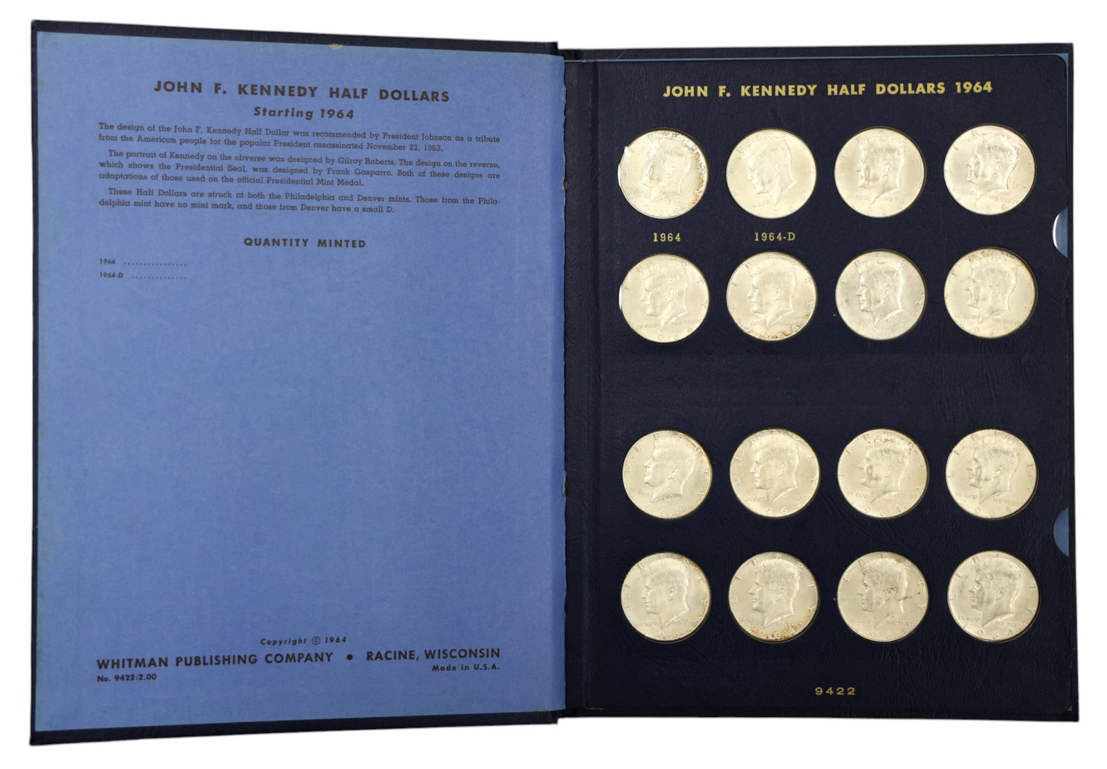 32pc 1964 US Kennedy Silver Half Dollars in Whitman Book: 32pc 1964 US Kennedy Silver Half Dollars in Whitman Book