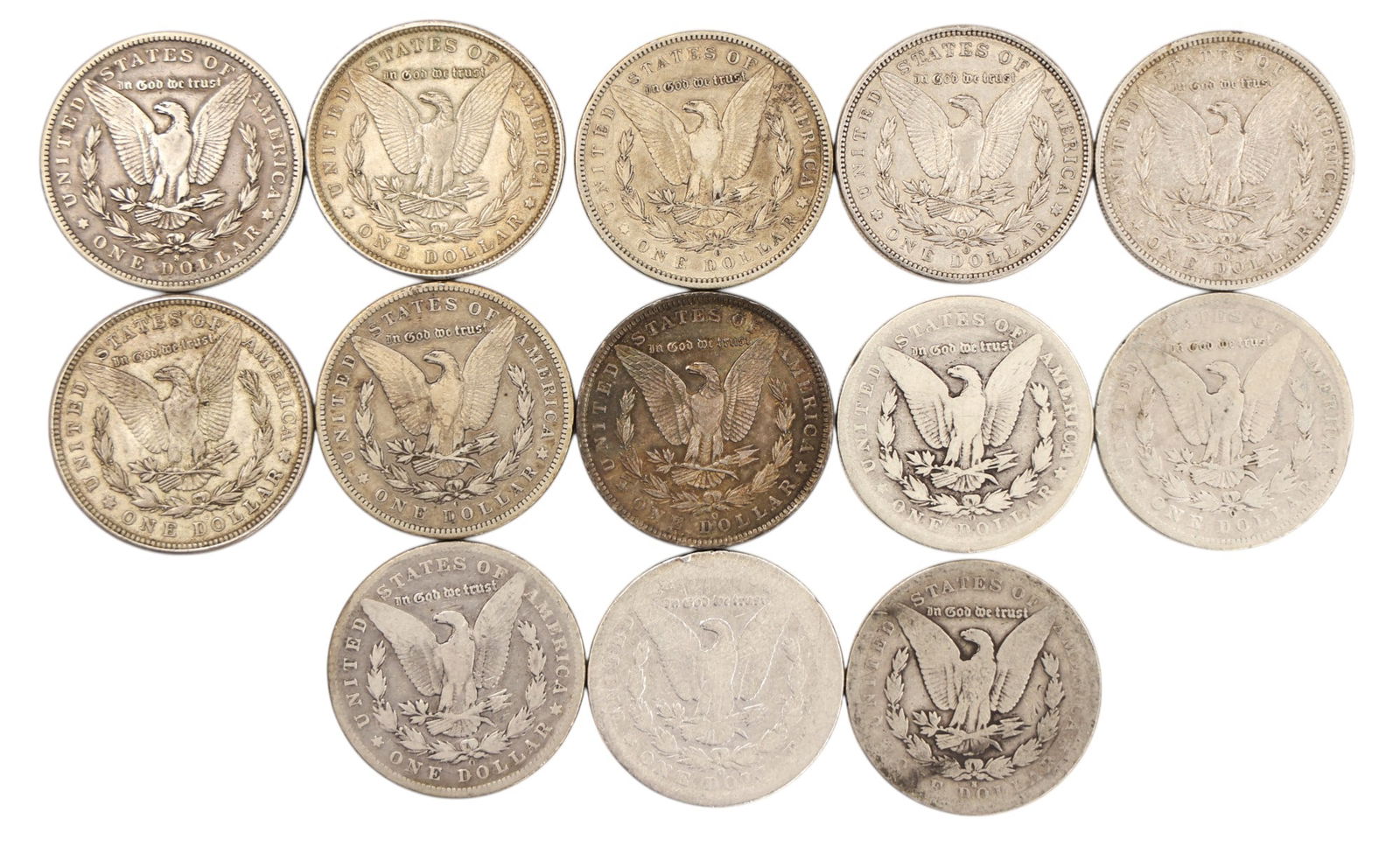 13pc Assorted US Morgan Silver Dollars - 2
