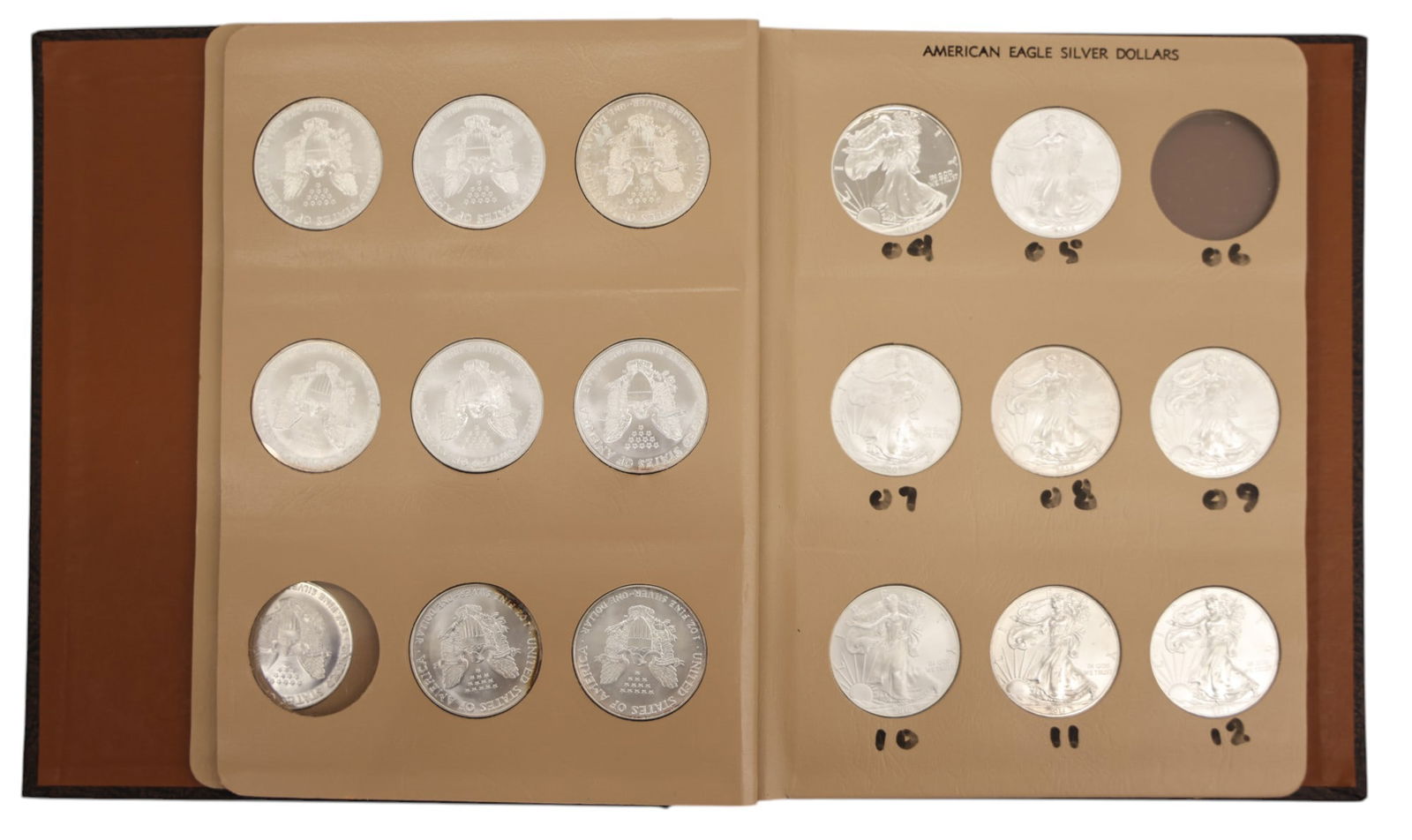 26pc US American Eagle 1oz Silver Dollars in Album - 3