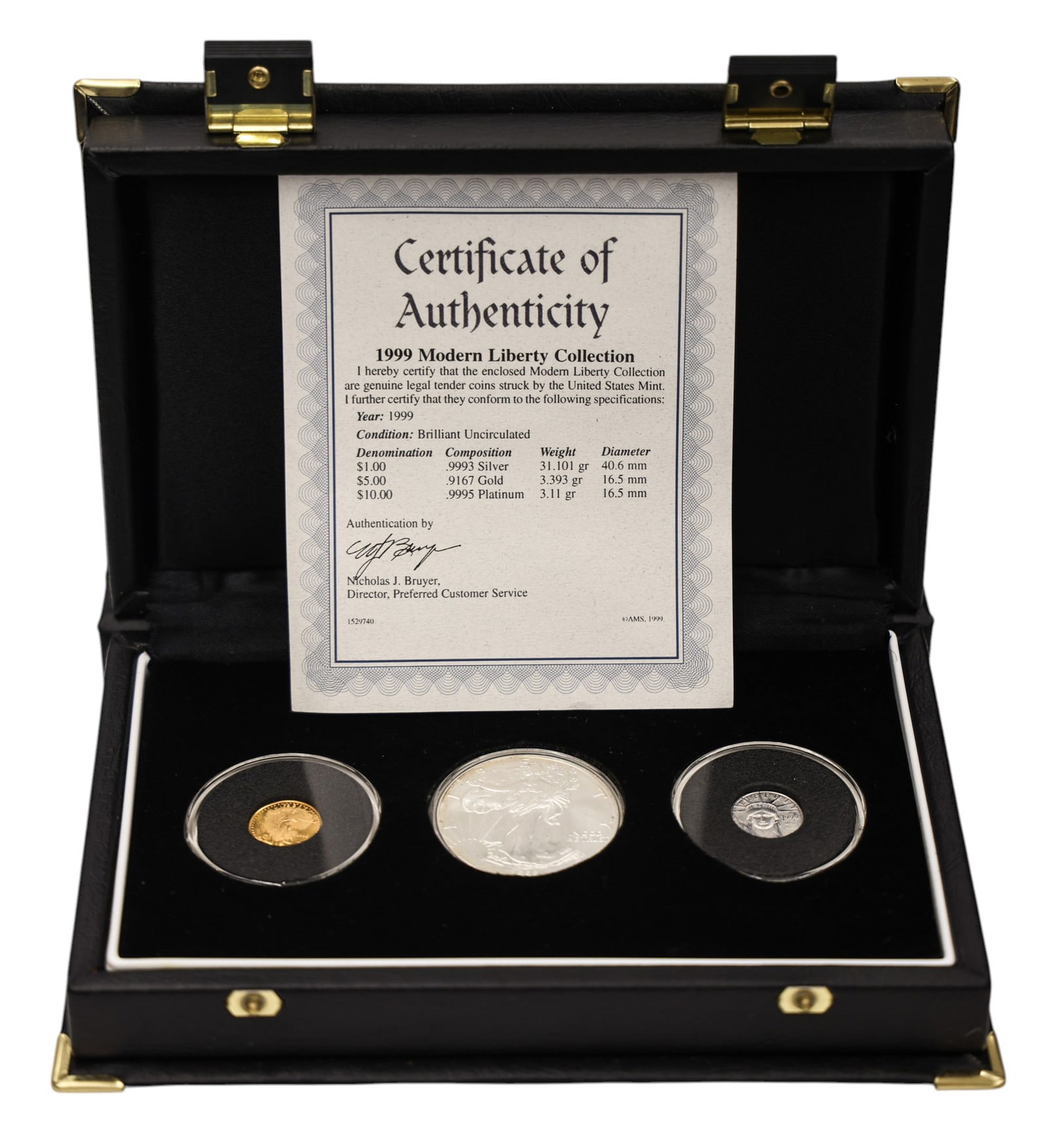 1999 US Modern Liberty Coin Set - Silver Gold and Platinum - 2