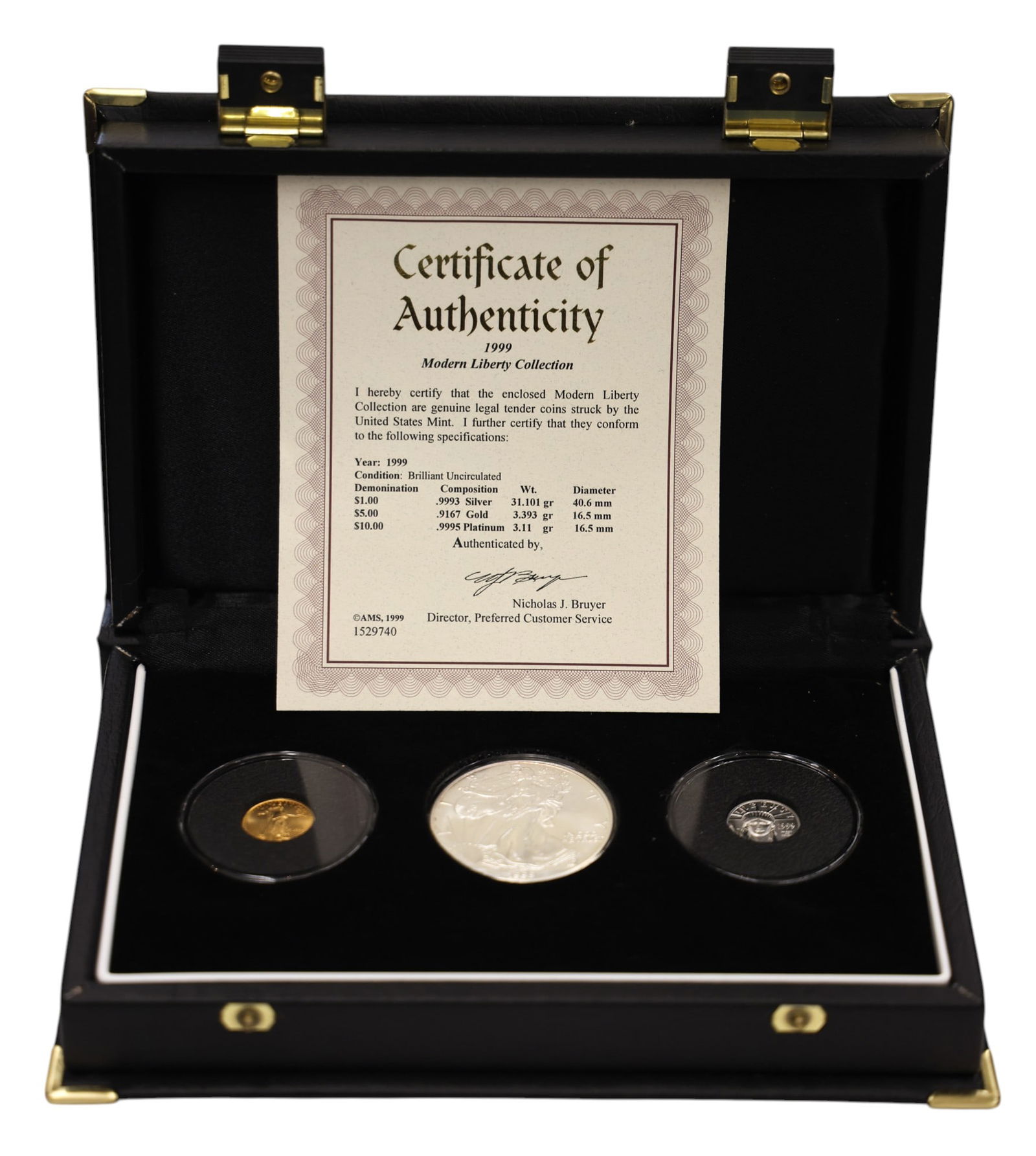 1999 US Modern Liberty Coin Set - Silver Gold and Platinum - 2