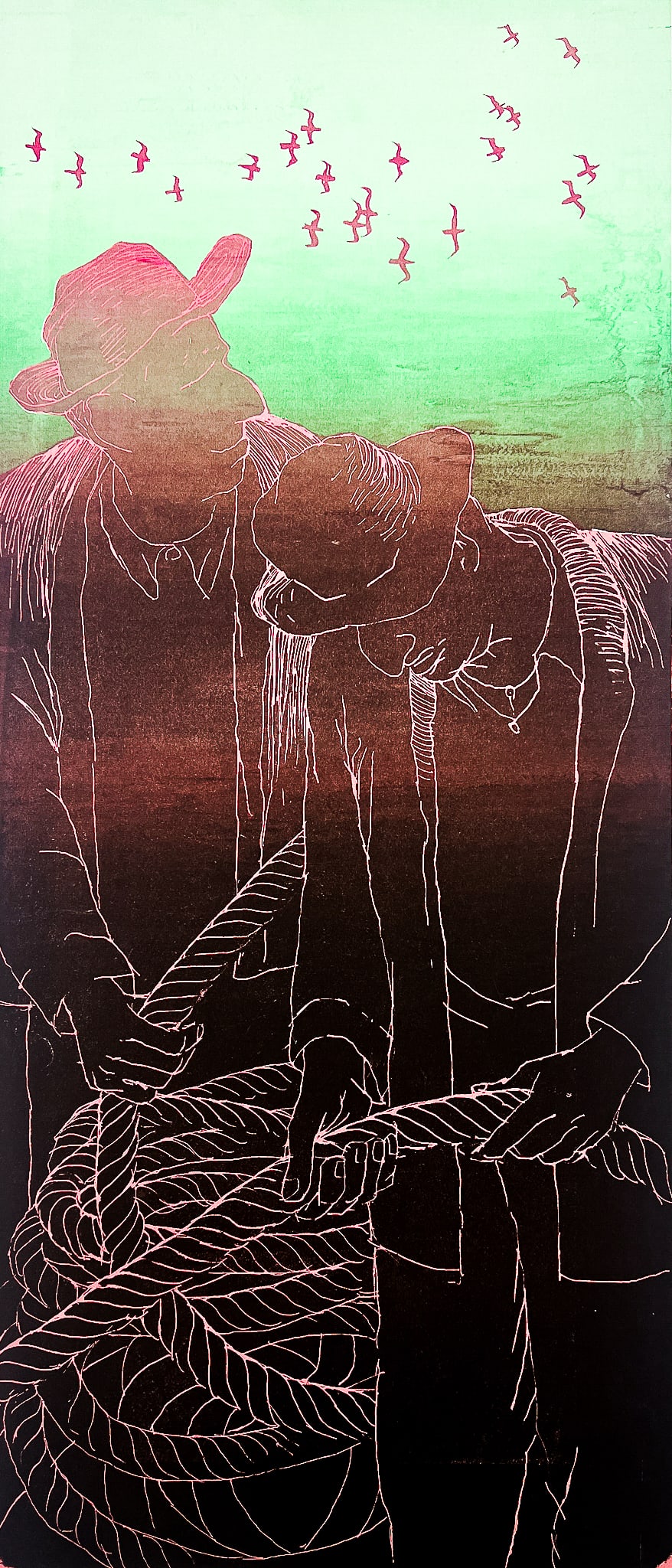 Elton Bennett "Pulling In" Serigraph: Elton Bennett (1910-1974 Washington) "Pulling In" Serigraph 35"x23" Sheet. Loose, unframed. Unsigned. This is an extremely rare image, directly from Bennett's estate, that has never been previously