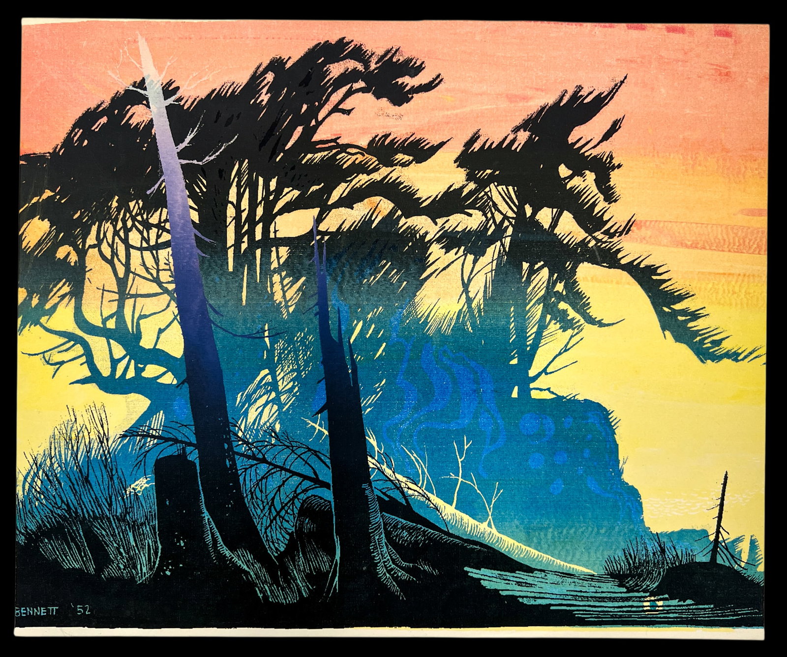 Elton Bennett "Beach Trees" 1952 Serigraph - 2