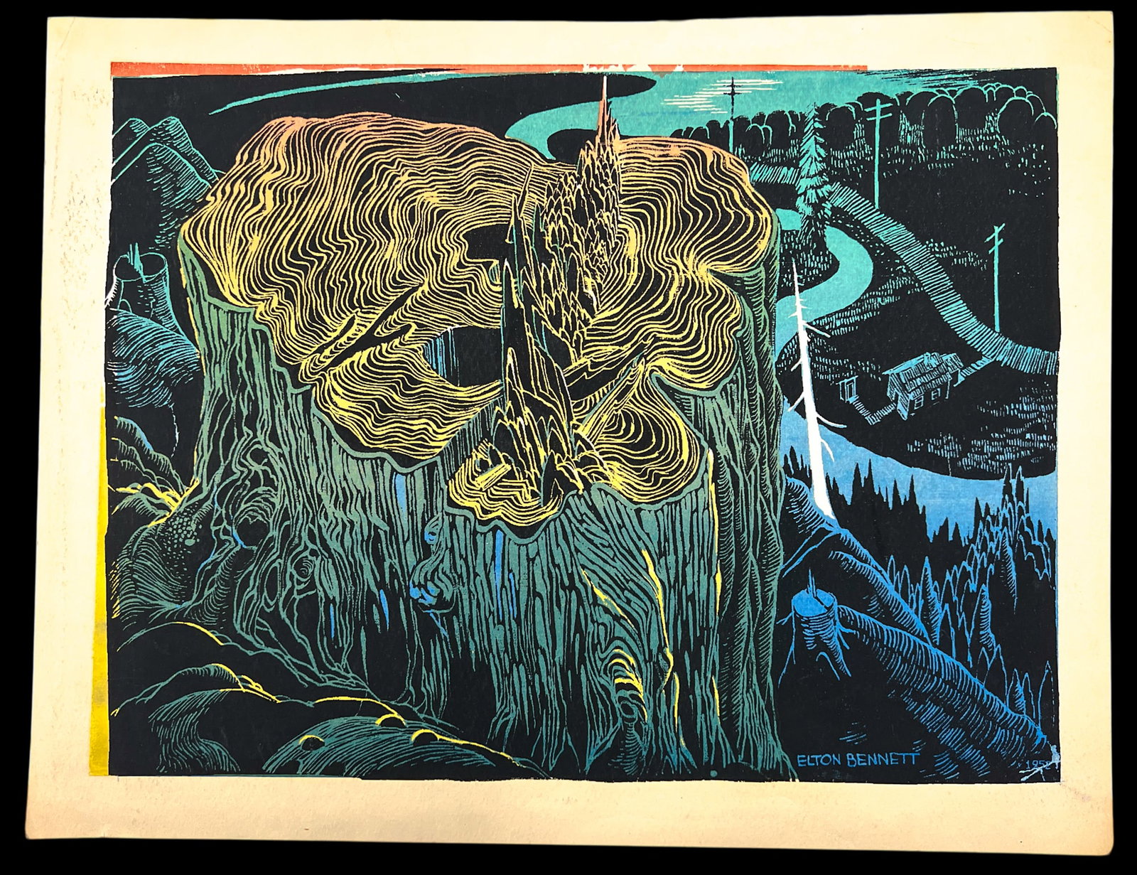 Elton Bennett "Tree Stump Overlooking Old Hoquiam" 1958 Serigraph - 2