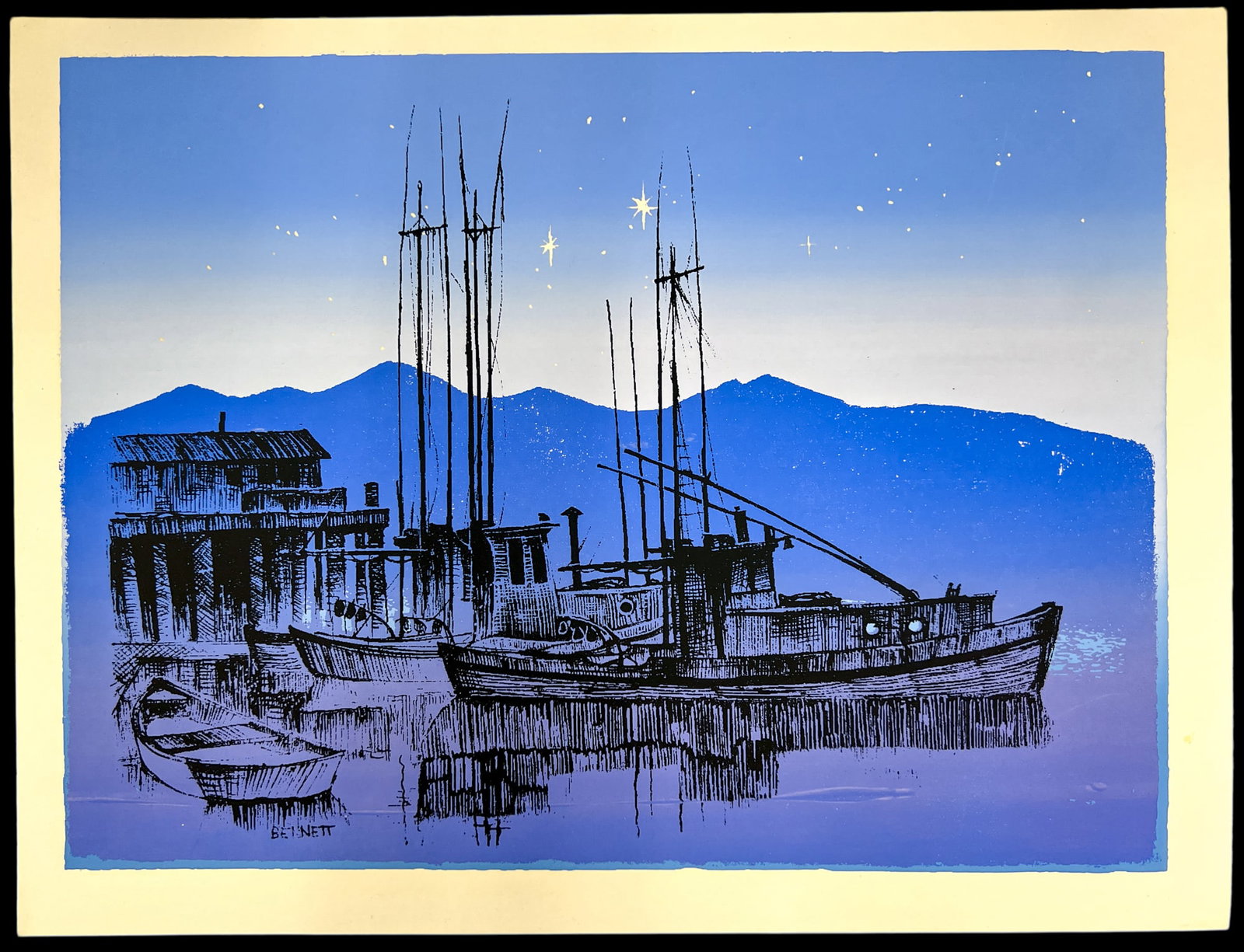 Elton Bennett "Boats at a Dock" Serigraph - 2