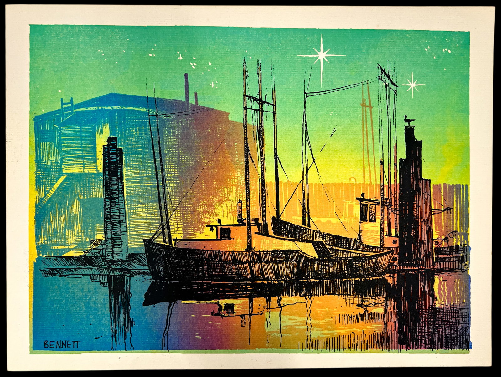 Elton Bennett "Boats at Dock" Serigraph - 2