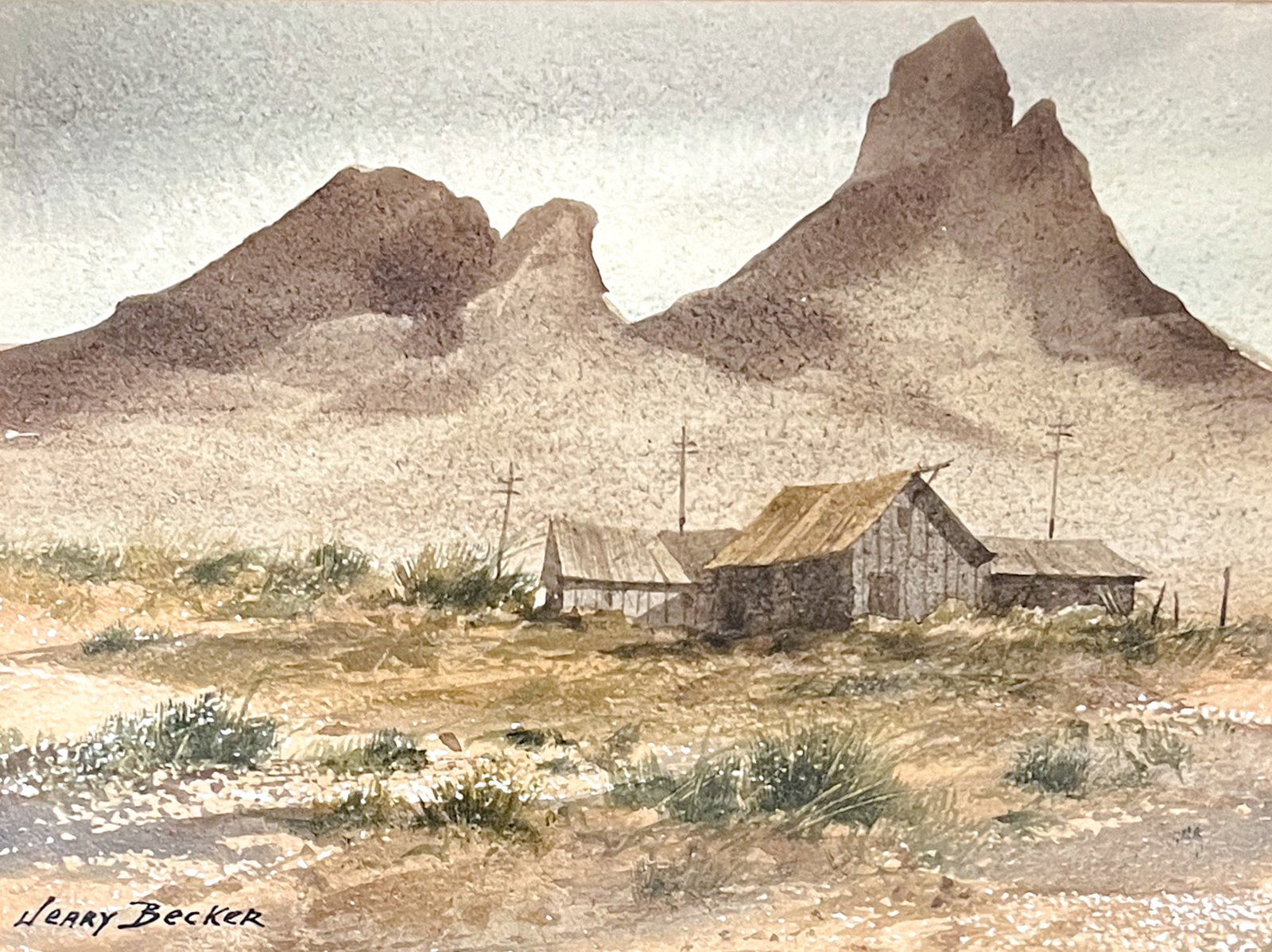 Jerry Becker "Cabin in the Valley" Watercolor on Board: Jerry Becker (1928-2024 Washington) "Cabin in the Valley" Watercolor on Board 6"x8" Image 12"x14" Framed. Signed lower left. Excellent condition, not examined outside of framing.