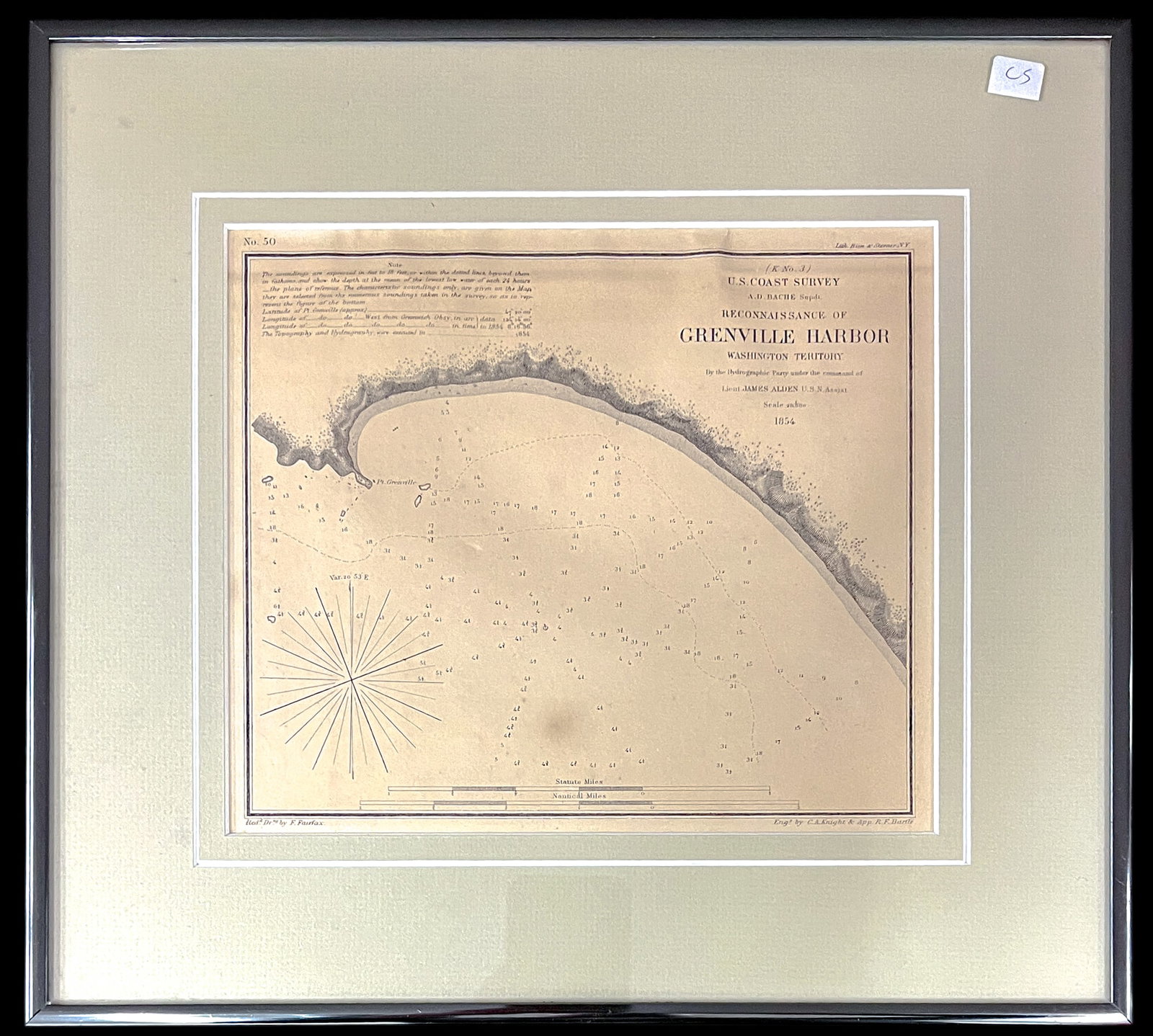 Antique "Grenville Harbor, Washington Territory" 1854 Map Etching - 2