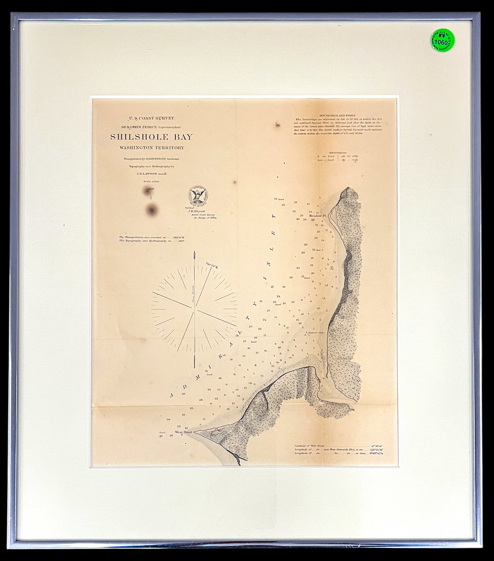 Antique "Shilshole Bay, Washington Territory" 1867 Map Etching - 2