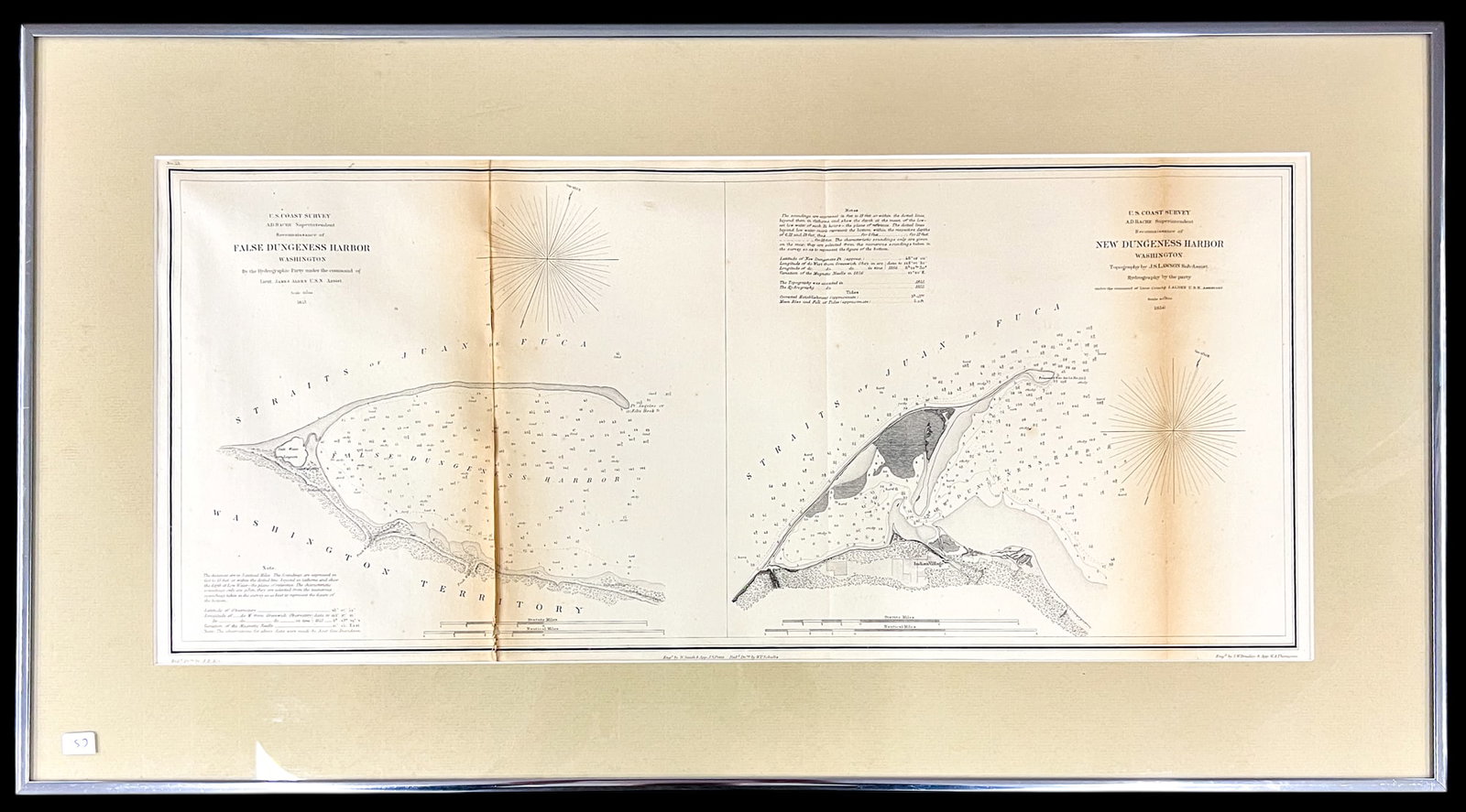 Antique "False & New Dungeness Harbor" 1853 & 1856 Map Etchings - 2