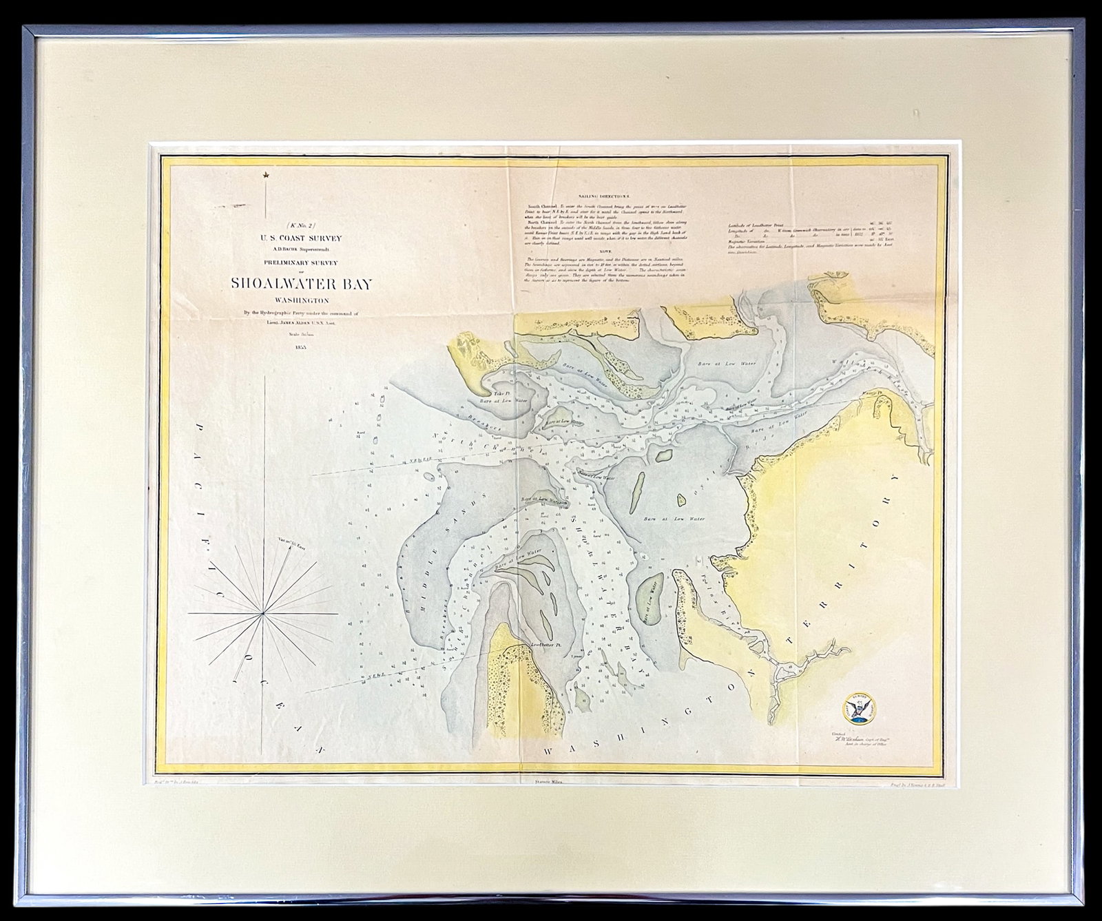 Antique "Shoalwater Bay, Washington Territory" 1853 Tinted Map Etching - 2