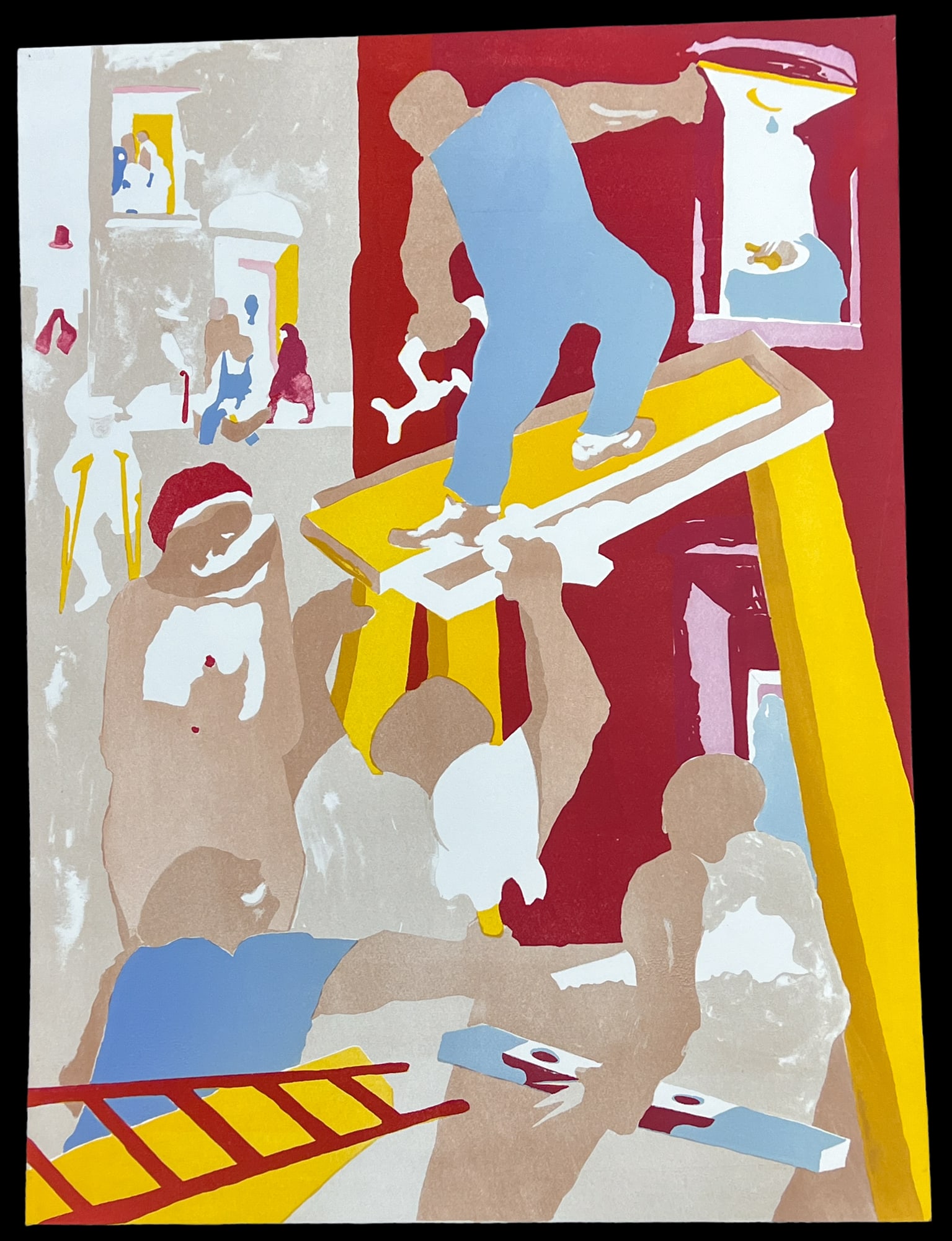 Jacob Lawrence "Man on Scaffold" 1985 Color Test Lithograph - 2