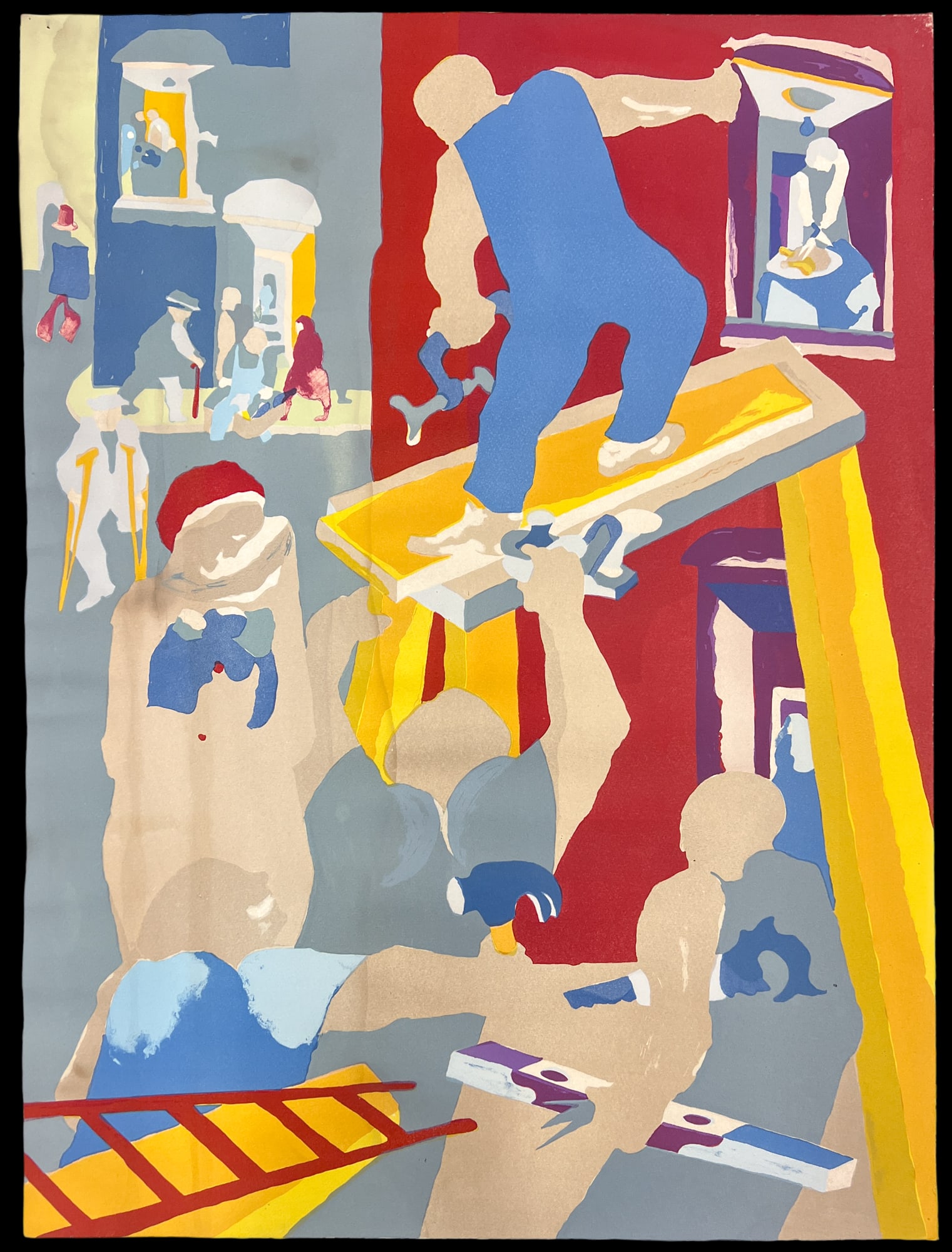 Jacob Lawrence "Man on Scaffold" 1985 Color Test Lithograph - 2