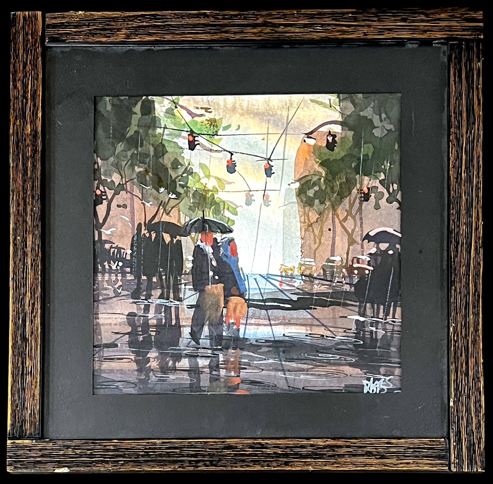 Artist Unknown "City Rain" Watercolor on Paper - 2