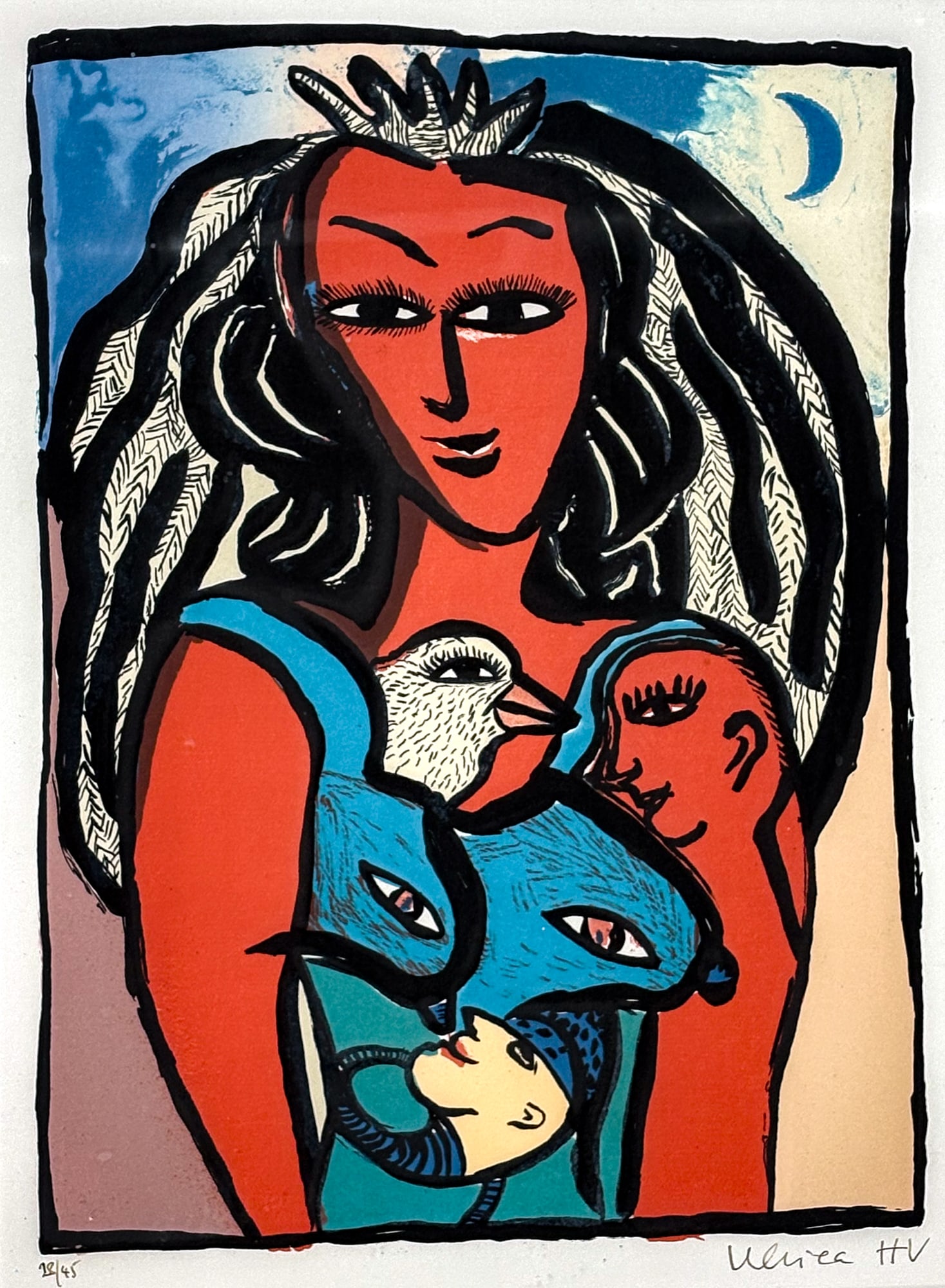 Ulrica Hydman-Vallien "Goddess of Love" Lithograph: Ulrica Hydman-Vallien (1938-2018 Swedish) "Goddess of Love" Lithograph 17.75"x13" Image 24.5"x19.5" Framed. Signed lower right and numbered 28 of 45. Excellent condition, not examined outside of