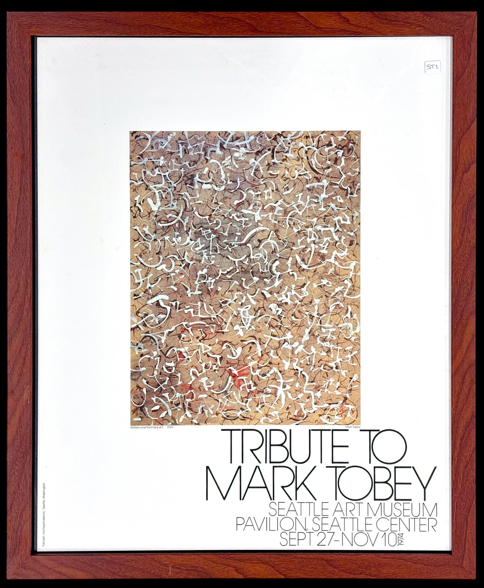 Seattle Art Museum "Tribute to Mark Tobey" 1974 Promotional Poster - 2
