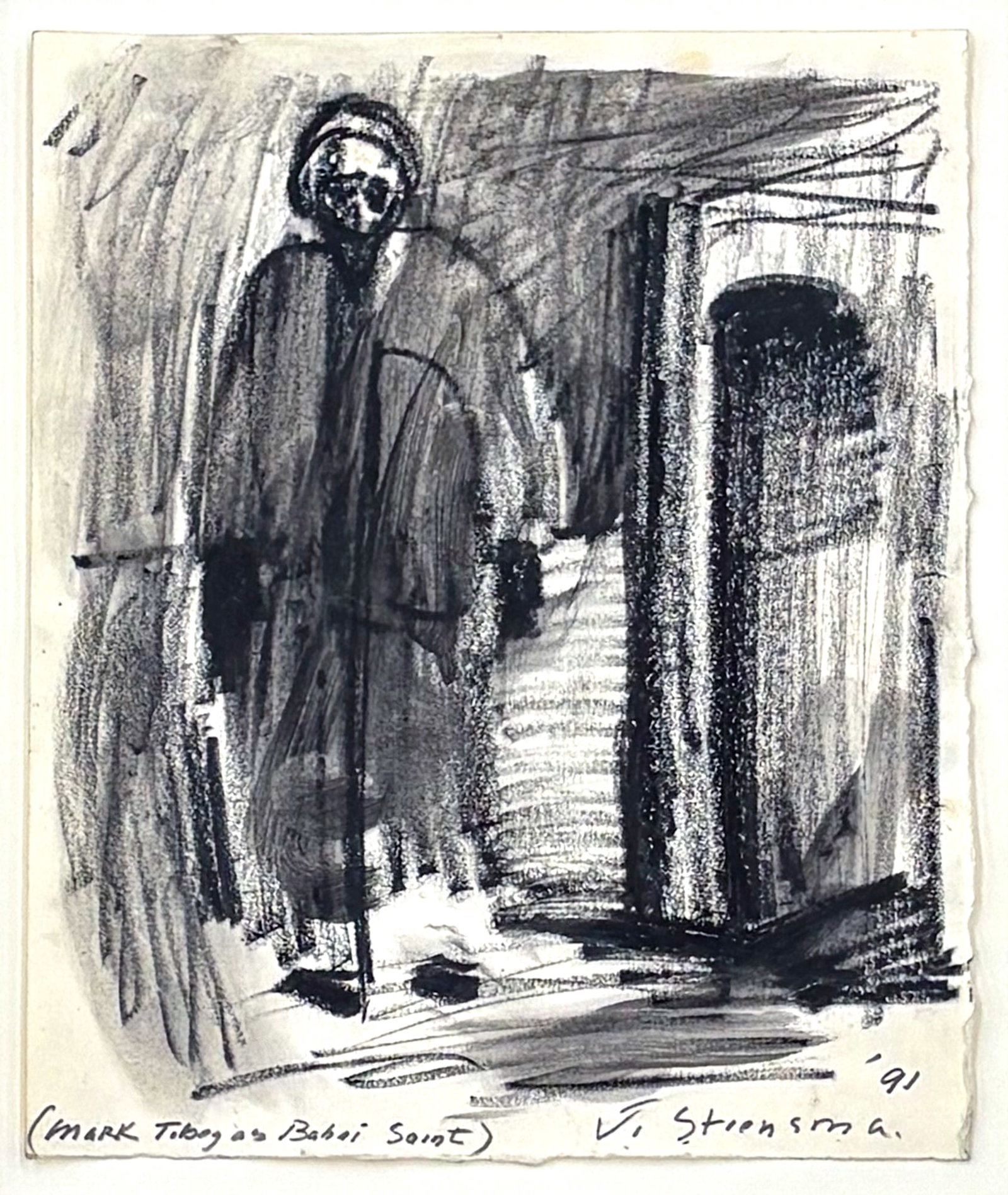 Jay Steensma "Mark Tobey as Bahai Saint" 1991 Charcoal on Paper (1 of 2)