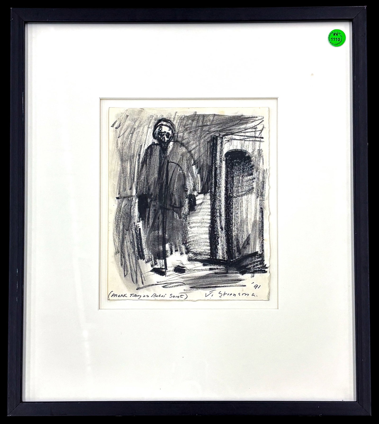 Jay Steensma "Mark Tobey as Bahai Saint" 1991 Charcoal on Paper - 2