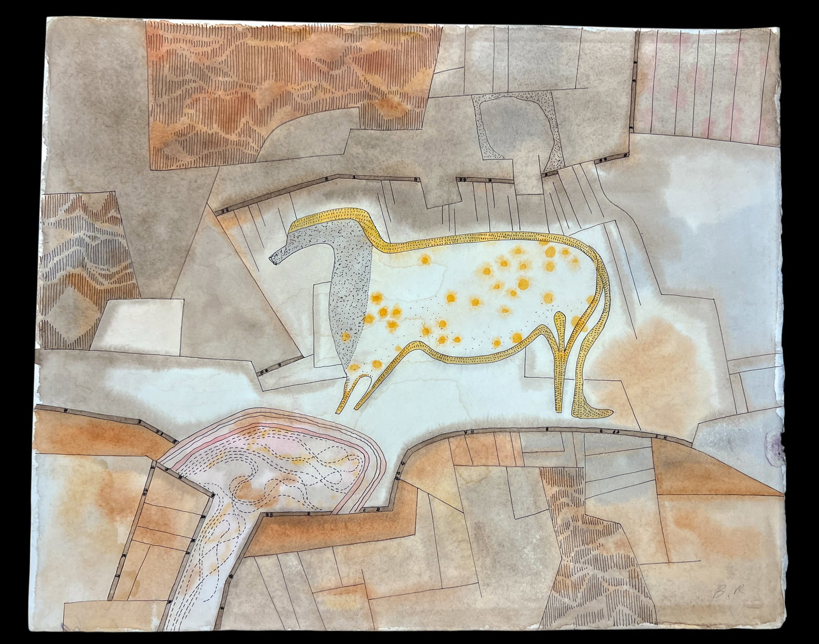 Artist Unknown "Primitive Form" Watercolor & Ink on Paper - 2