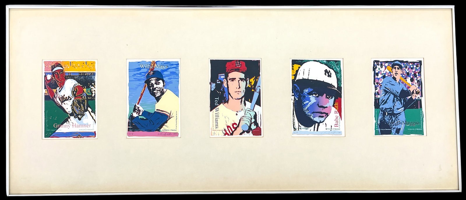 Artist Unknown "Five Pound Magnet Series" 1994 Screenprint Pentaptych: Artist Unknown "Five Pound Magnet Series" 1994 Screenprint Pentaptych 6.5"x4.5" Image Each 16"x40" Framed. Each illegibly pencil signed lower right and numbered 17 of 18. Excellent condition, not