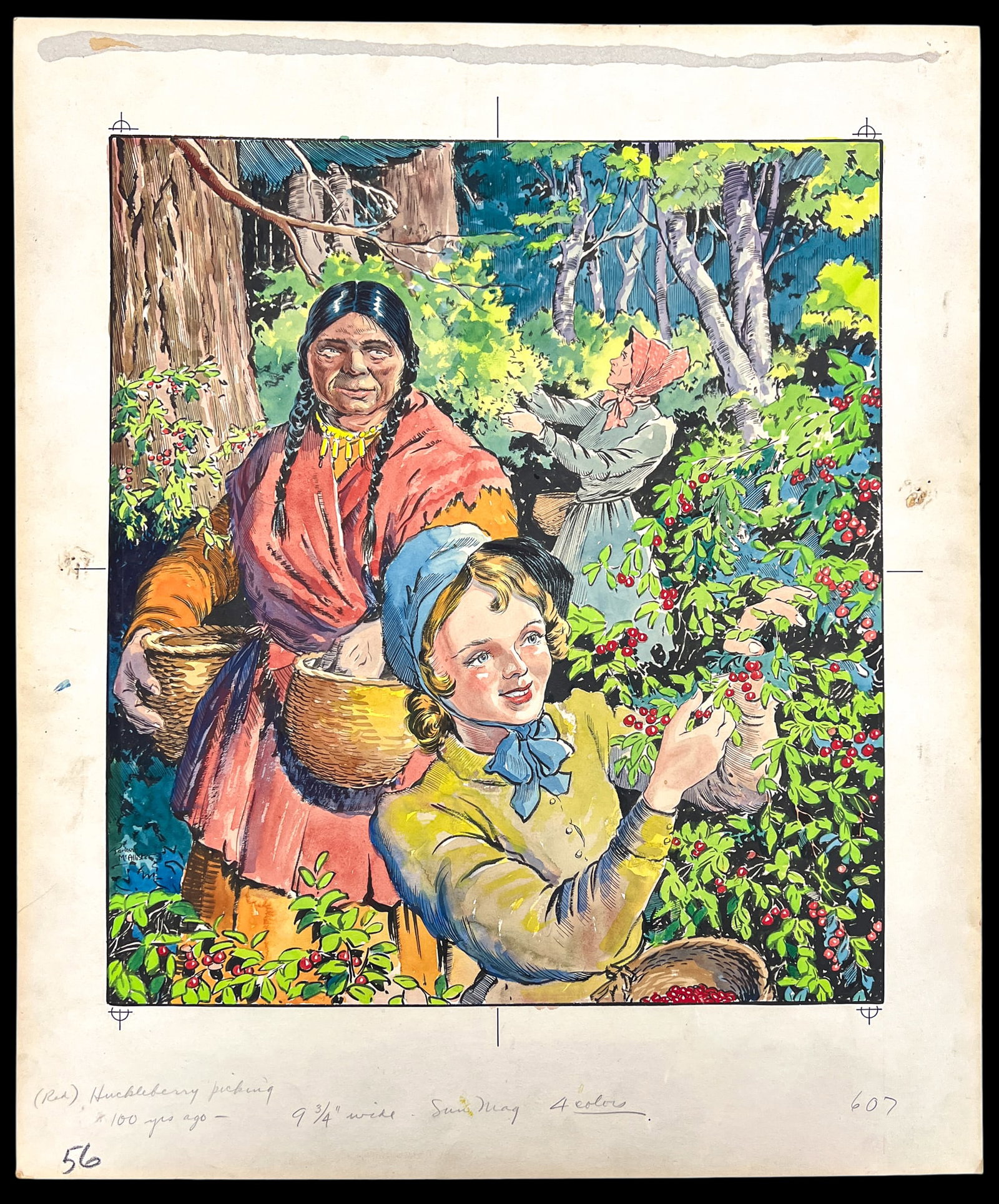 Parker McAllister "Huckleberry Picking" 1956 Watercolor on Board - 2