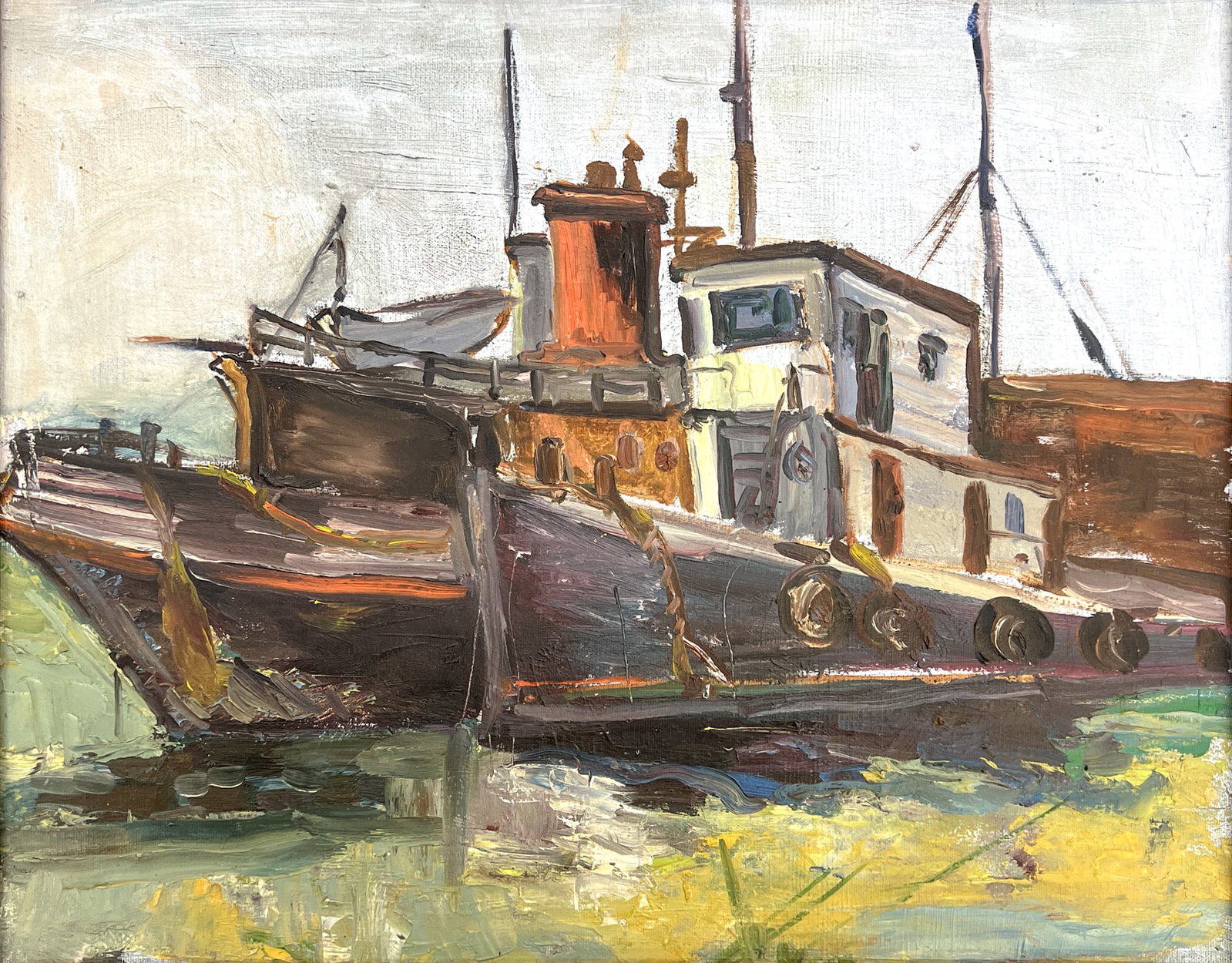 Marjorie Bonath "Boats in the Water" Oil on Canvas: Marjorie Bonath (1907-1977 Canadian/American) "Boats in the Water" Oil on Canvas 18"x21.5" Framed. Signed on verso. Excellent condition, not examined outside of framing.