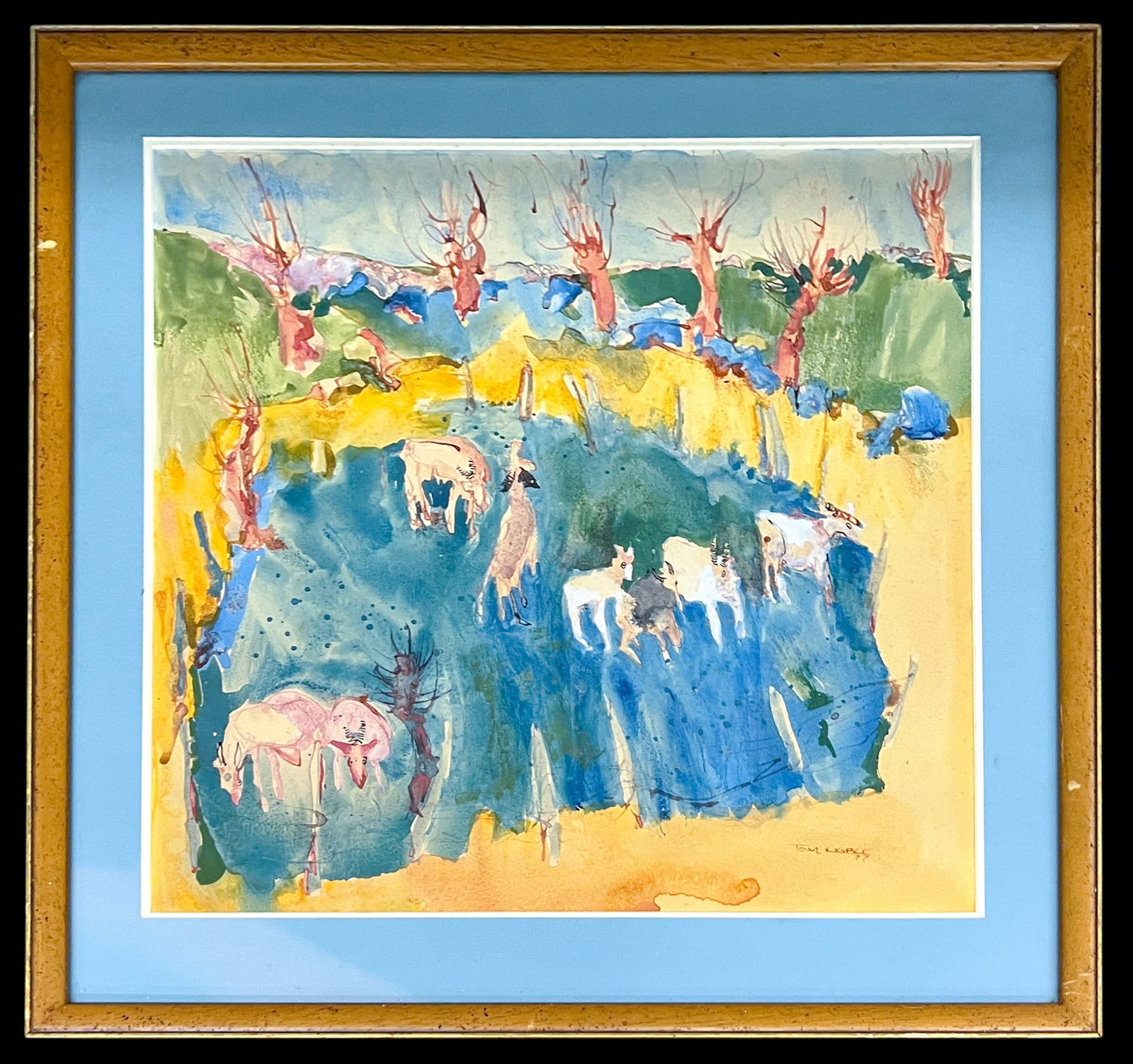 Tom Noble "Goats in Pasture" 1977 Ink & Watercolor on Paper - 2