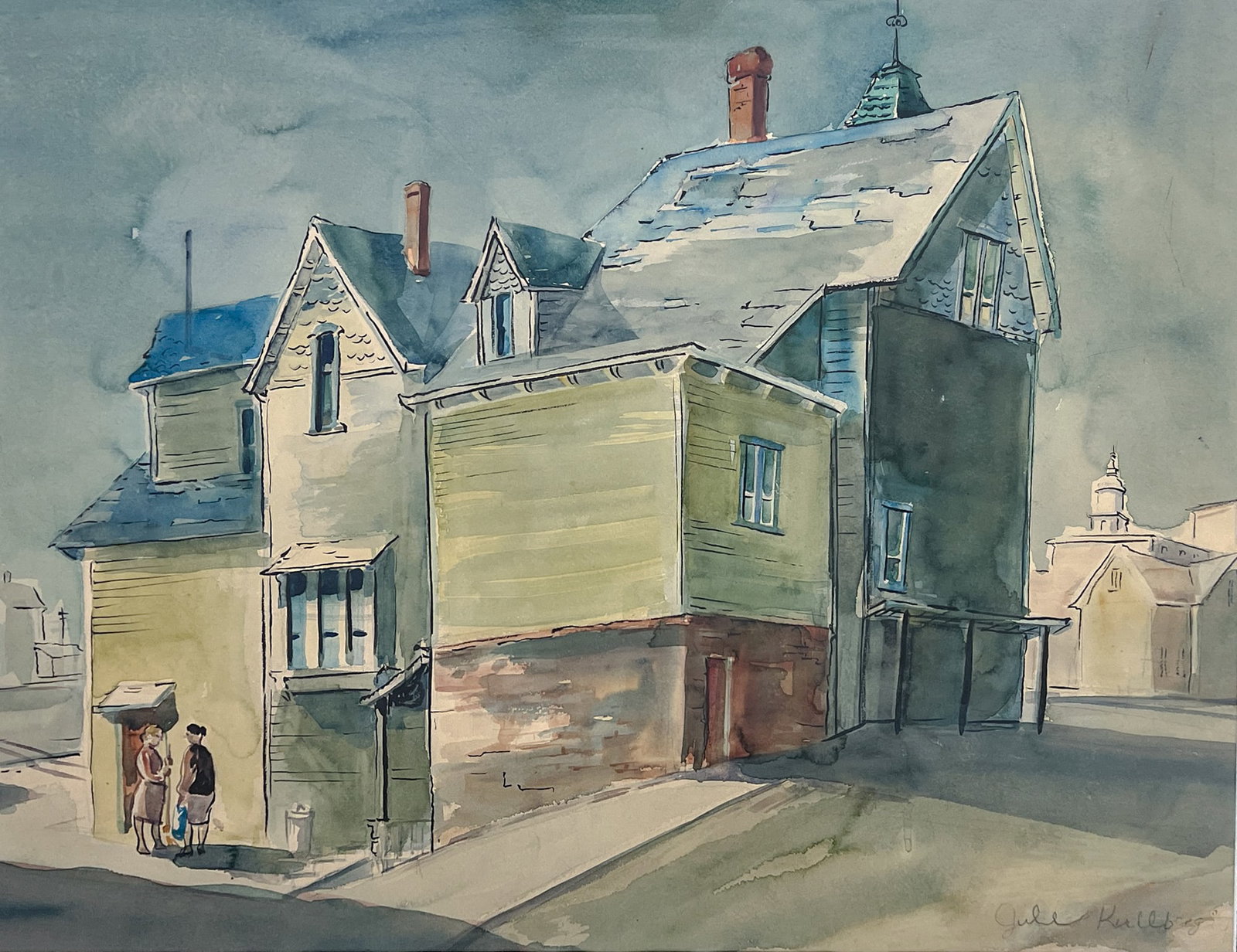 Jule Kullberg "The Addition" Watercolor on Paper: Jule Kullberg (1905-1976 Washington) "The Addition" Watercolor on Paper 22"x27" Image 30.5"x36" Framed. Signed lower right. Excellent condition, not examined outside of framing.