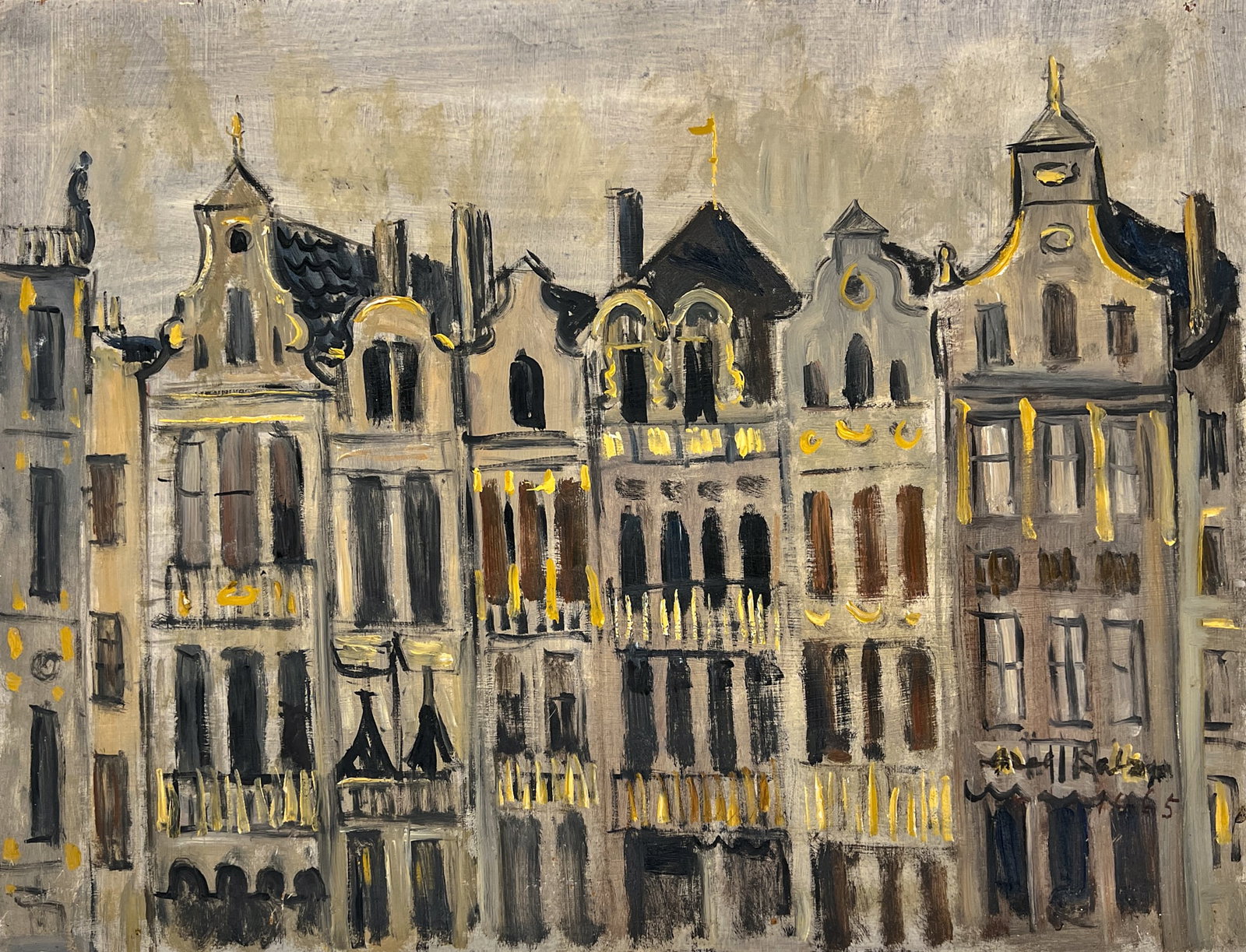 Lisel Salzer "Row Houses" 1965 Oil on Board: Lisel Salzer (1906-2005 Washington) "Row Houses" 1965 Oil on Board 18"x24" Unframed. Signed lower right. Minor paint loss along edges.