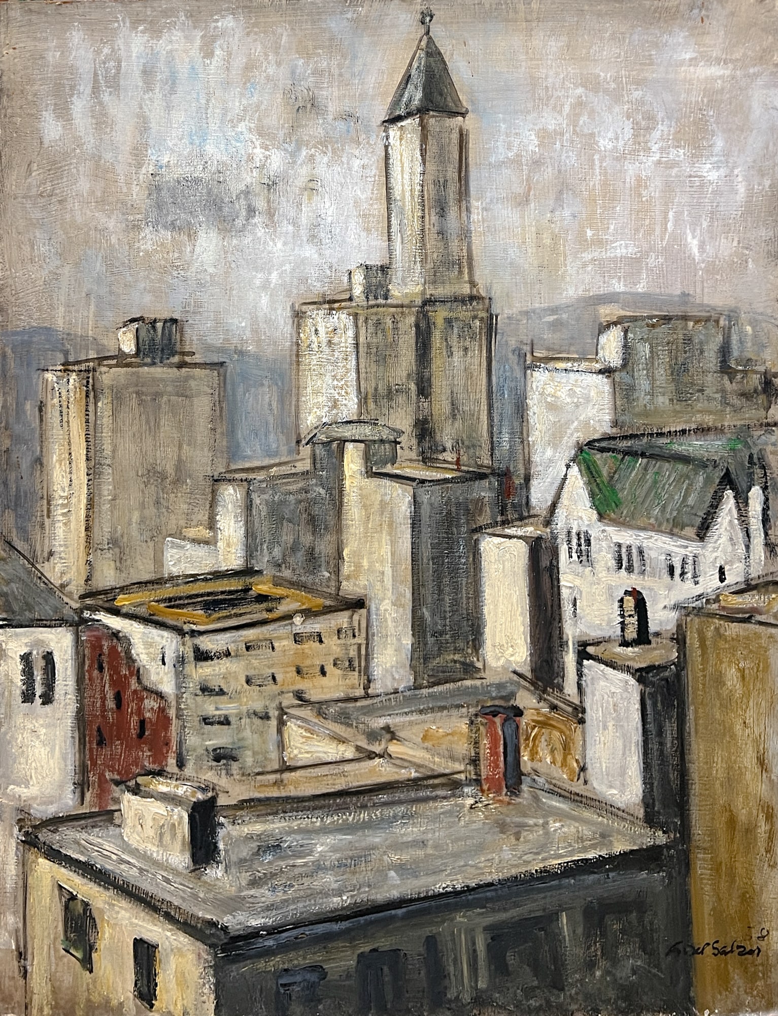 Lisel Salzer "Seattle" 1958 Oil on Board (1 of 2)