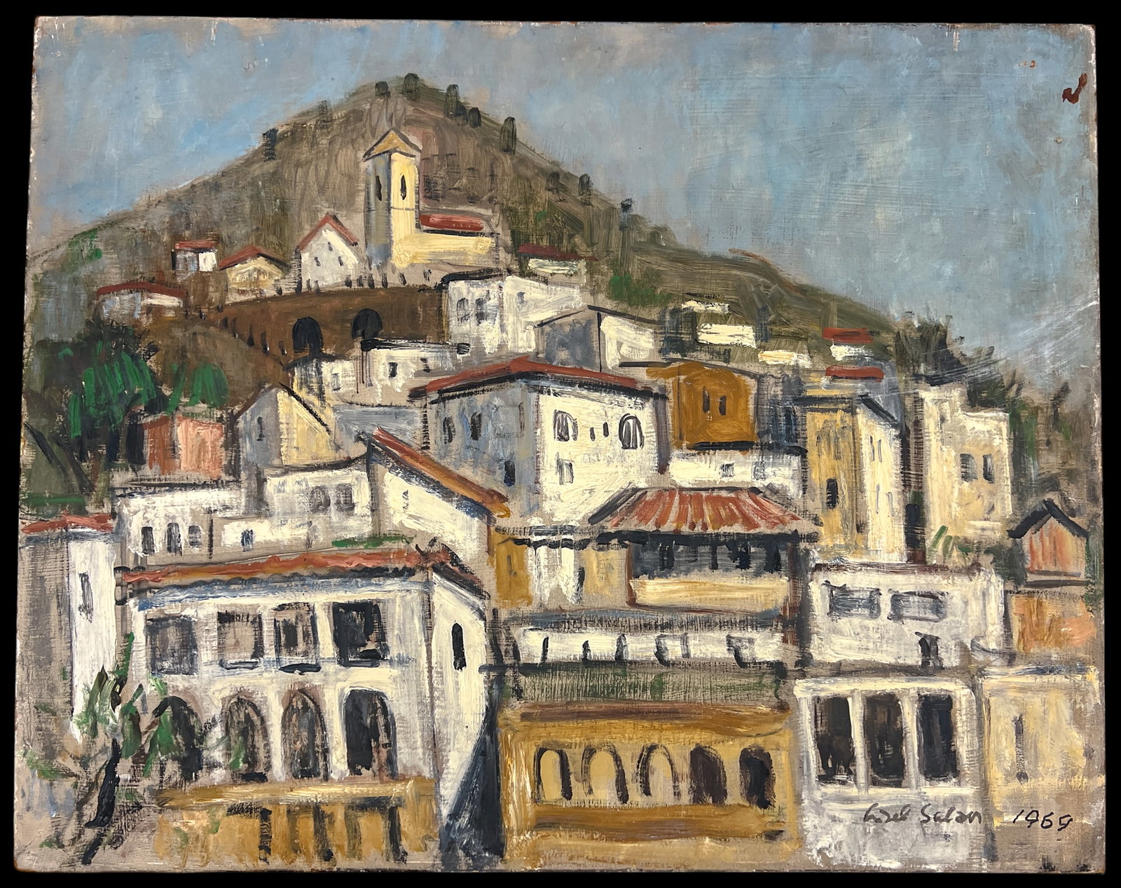 Lisel Salzer "Mediterranean Village" 1969 Oil on Board - 2