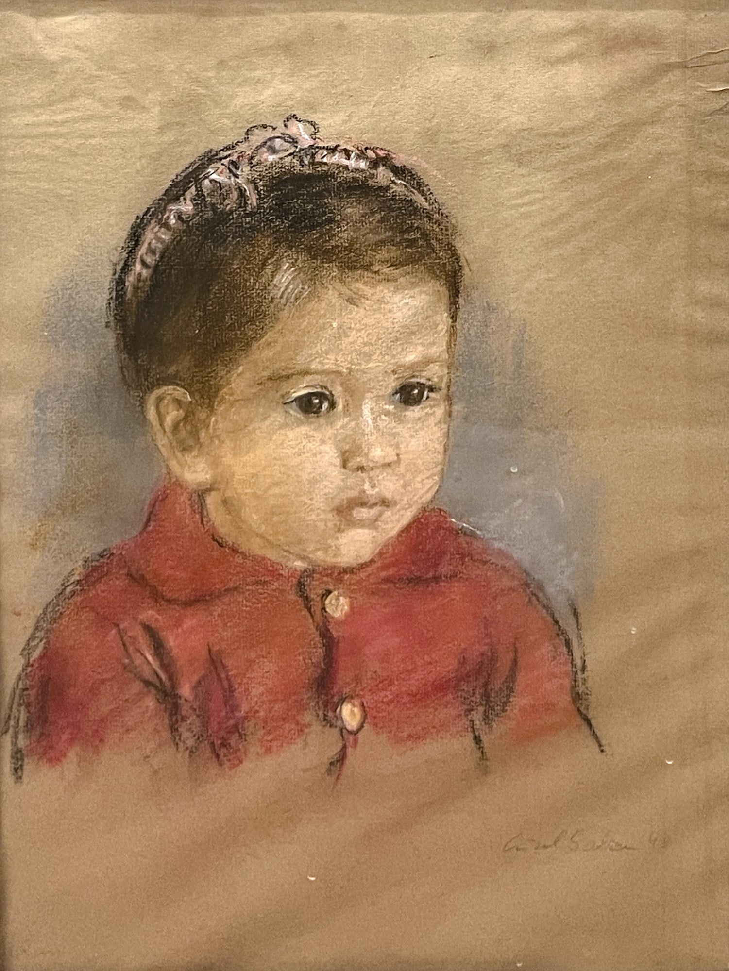 Lisel Salzer "Big Brown Eyes" 1948 Oil Pastel on Paper: Lisel Salzer (1906-2005 Washington) "Big Brown Eyes" 1948 Oil Pastel on Paper 15.5"x12" Image 26"x22" Framed. Signed lower right. Excellent condition, not examined outside of framing.