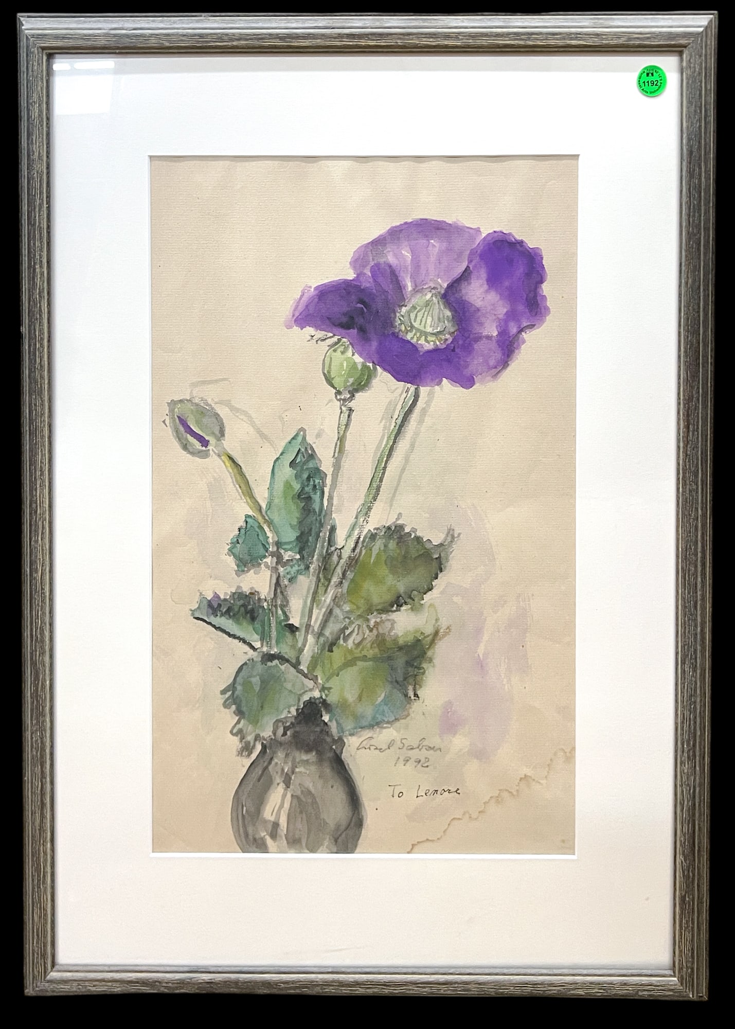 Lisel Salzer "Purple Poppy" 1992 Watercolor on Paper - 2