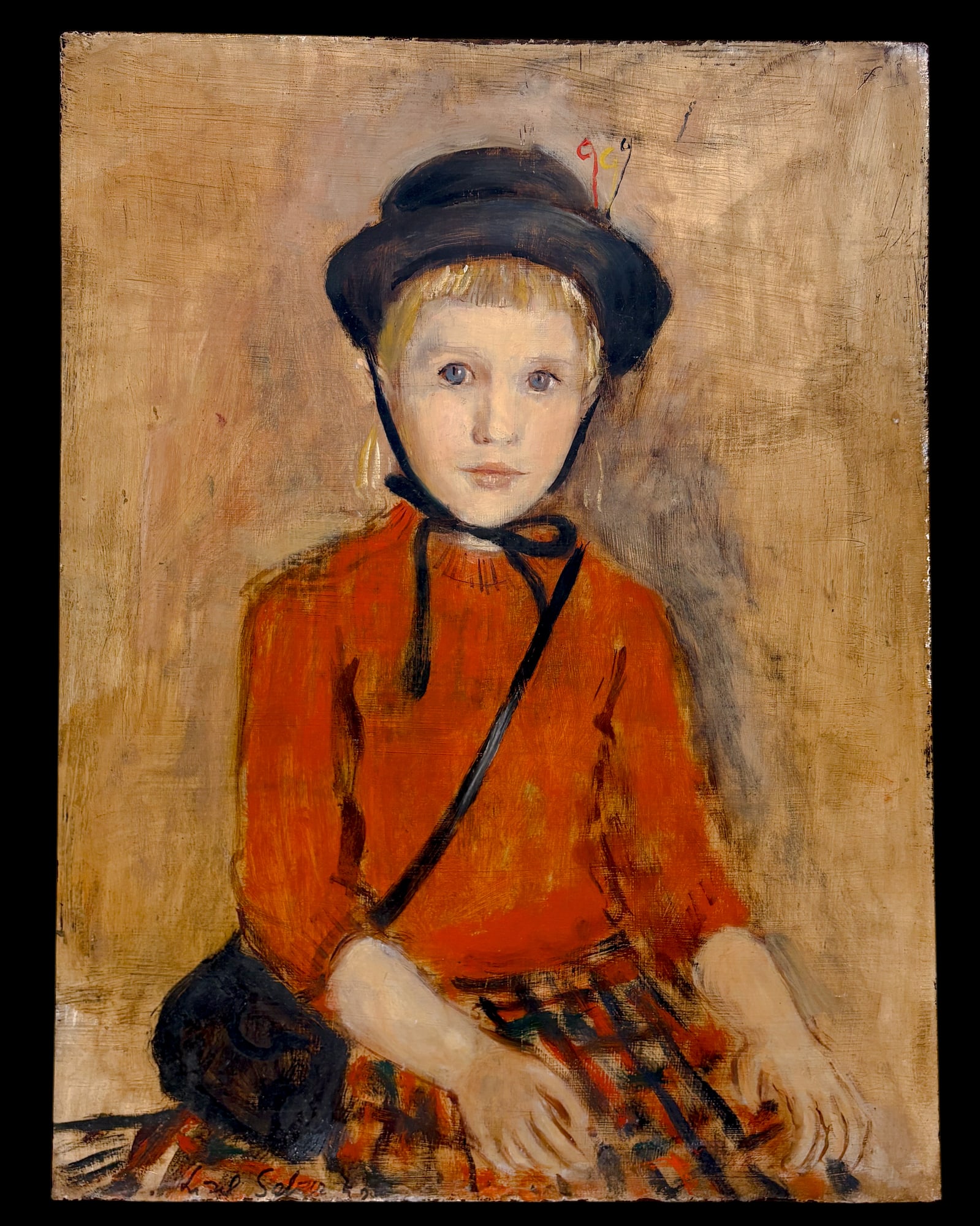 Lisel Salzer "Black Bonnet" 1952 Oil on Board - 2