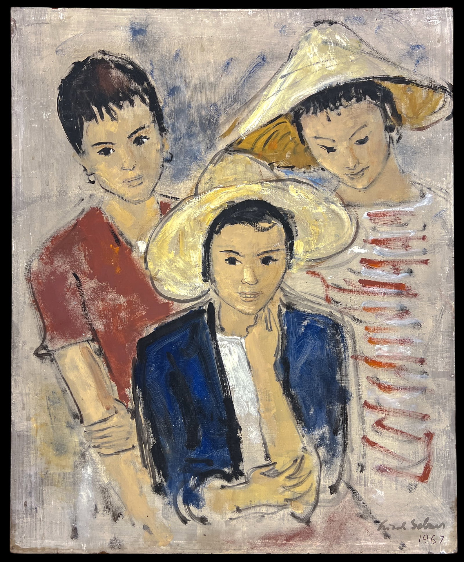 Lisel Salzer "Three Sisters" 1967 Oil on Board - 2