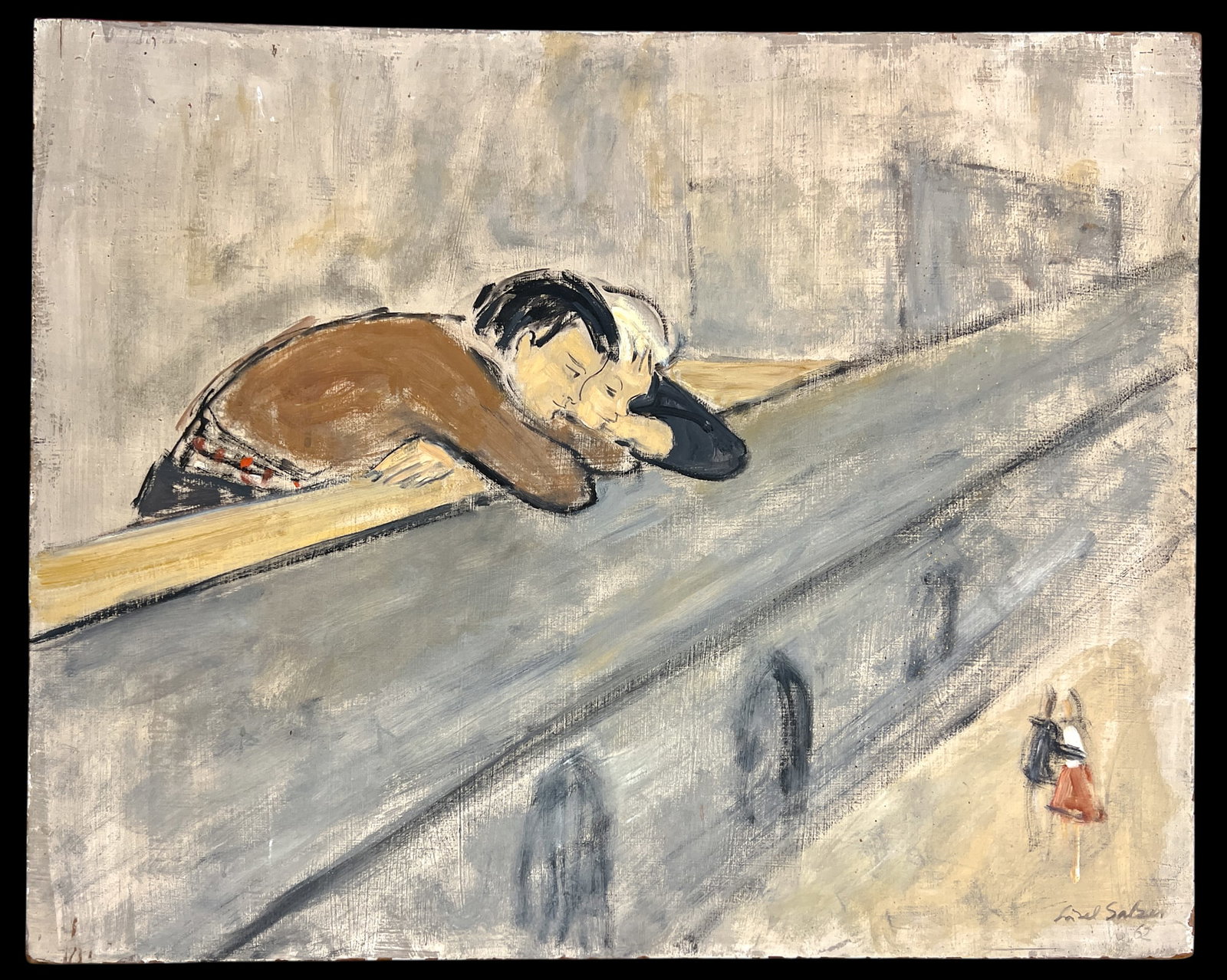Lisel Salzer "Watching the Happy Couple" 1962 Oil on Board - 2