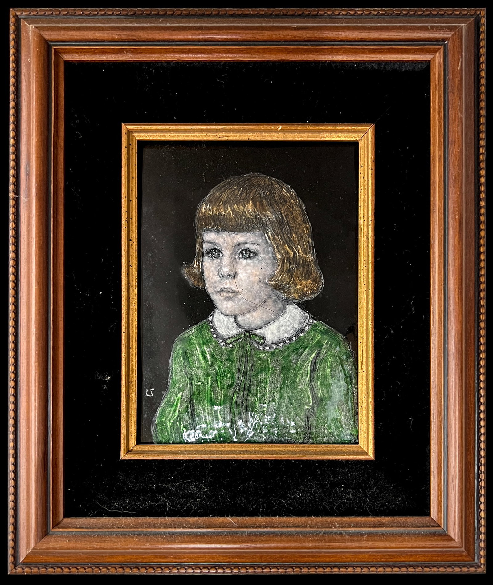 Lisel Salzer "Girl in Green Dress" Limoges Enamel - 2