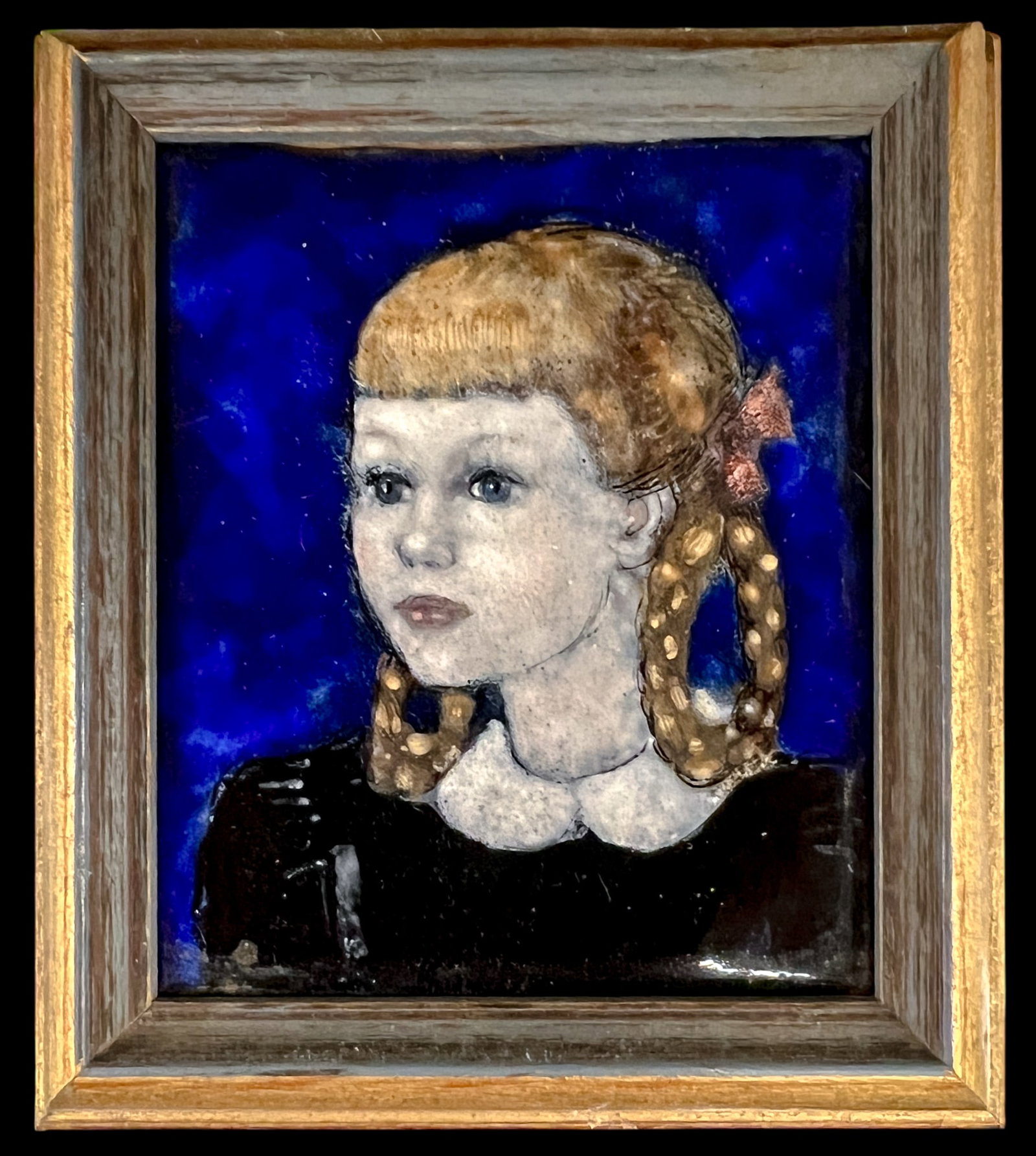 Lisel Salzer "Girl with Cobalt Background" Limoges Enamel - 2