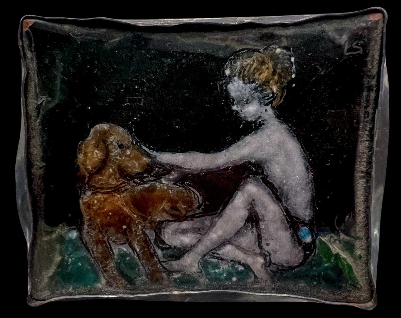 Lisel Salzer "Girl and Her Dog" Limoges Enamel - 2