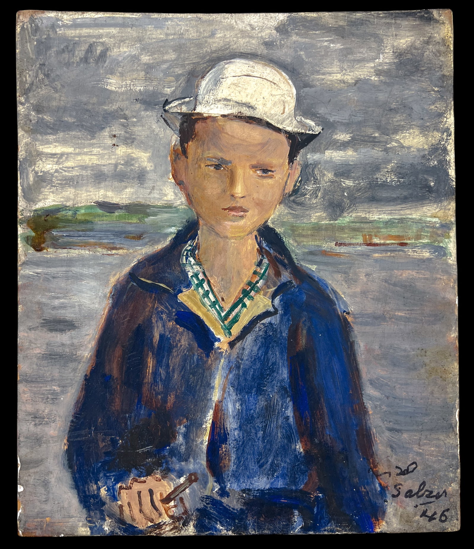 Lisel Salzer "Boy with the White Hat" 1946 Oil on Board - 2